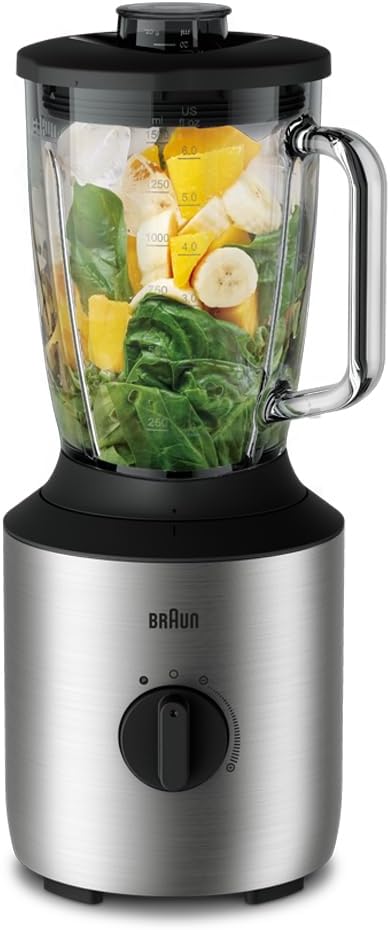 Braun PowerBlend Jug Blender 800W, 1.5L capacity, TriAction Technology, 2 Mills Chopper and Grinder, Stainless steel blades خلاط زجاجي باوربليند من براون، خلاط زجاجي  سعة 1.5 لتر، 800 واط