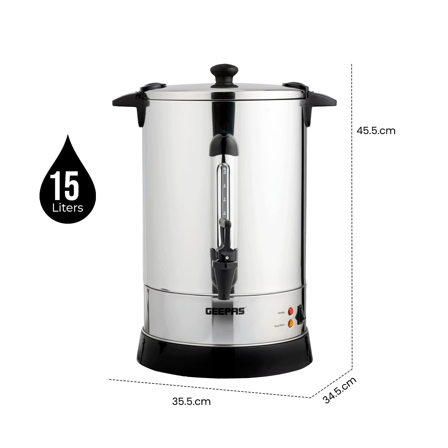 Geepas S/S WATER BOILER Kettle 1650W - Stainless Steel Hot Water Dispenser With Automatic Temperature Control & Keep Warm Function - 15L ,Silver/Black GK5219