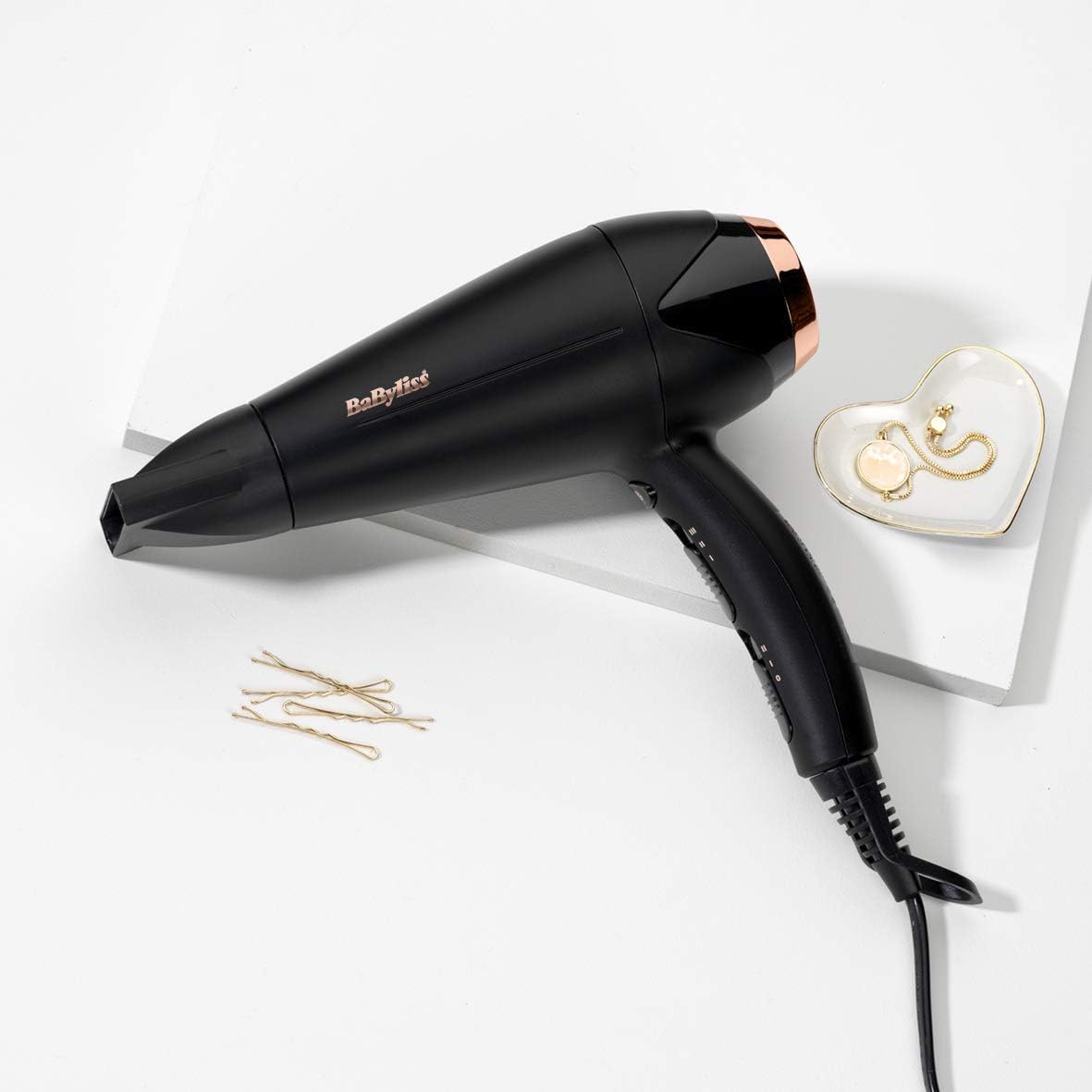 BaByliss DC Motor Hair Dryer | 2200W 3 Heat & 2 Speed Settings With Cool Shot Button | Ionic Technology For Frizz Free Hair | Comfortable Lightweight Black Design With Diffuser