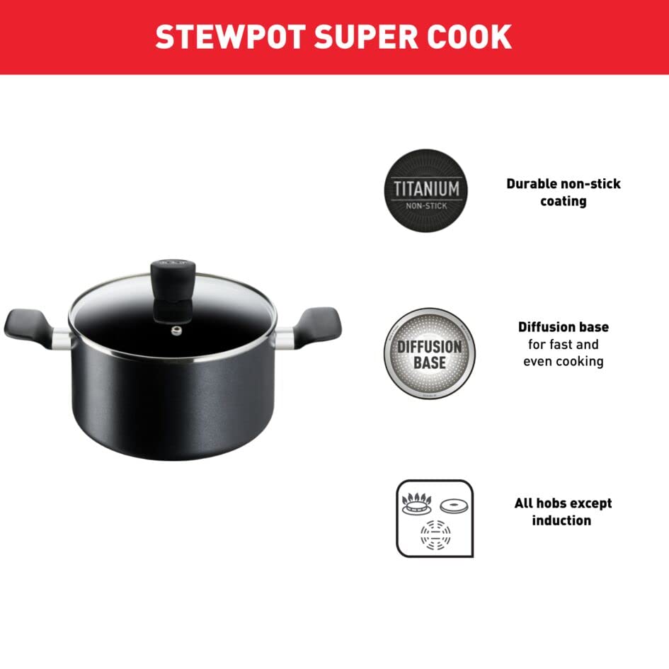 Tefal G6 Super Cook 24 Cm Stewpot With Lid, Nonstick, Black, Aluminium, B4594684