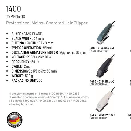 Moser 1400-0150, Professional Corded Hair Clipper, Burgandy (Pack Of 1)
