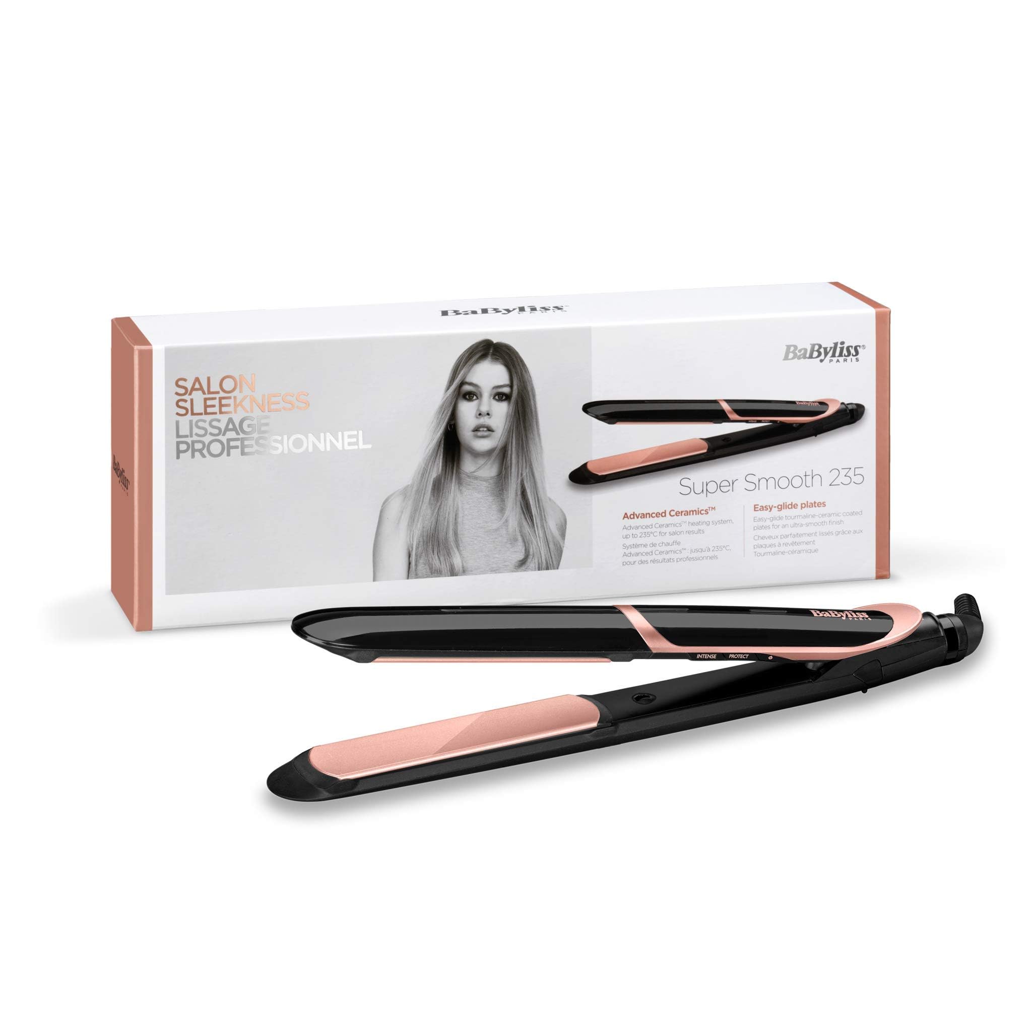 BaByliss Bronze Shimmer Hair Straightener | Fast Heat-up With Tourmaline-ceramic Coated Plates | 6 Digital Heat Settings 140°C - 235°C | Ionic Frizz Control & Auto Shut Off | ST391SDE (Black)