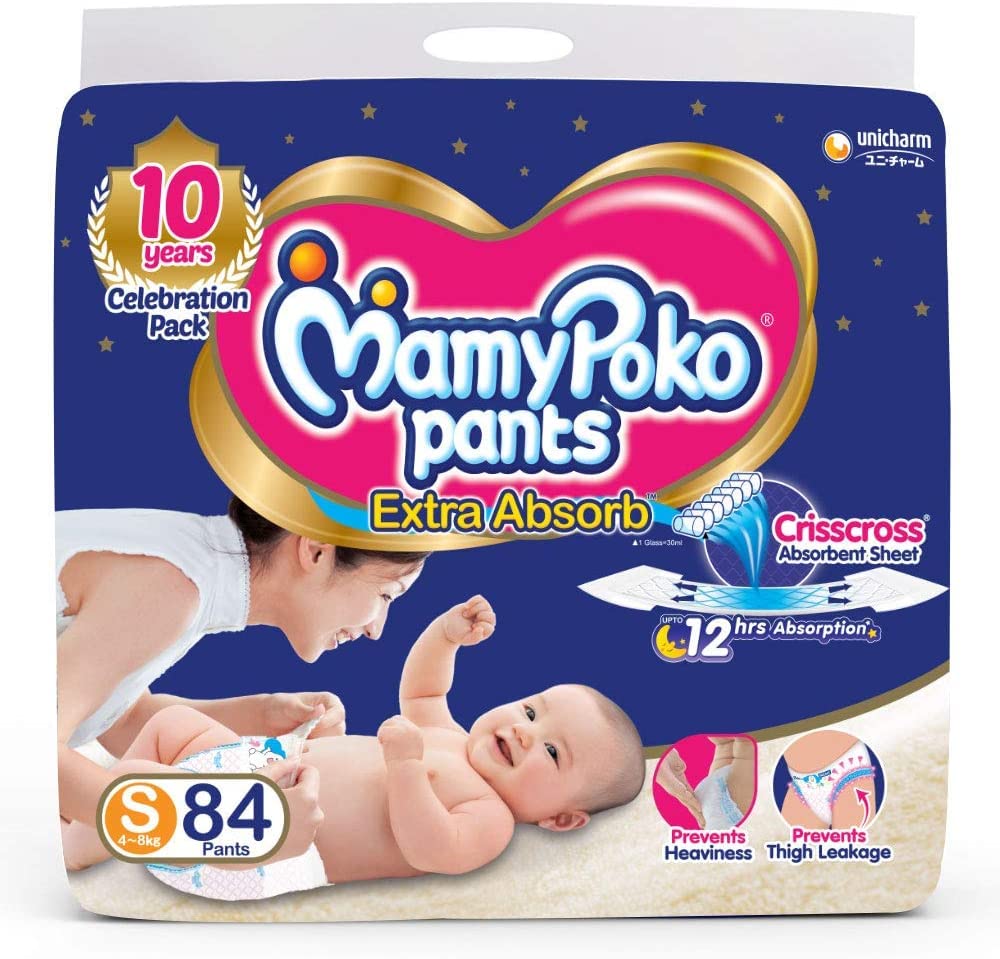 Mamypoko Diaper Pants Extra Absorb, Size Small, 4-8 Kg (84 Counts) حفاضات ماميبوكو فائقة الامتصاص، مقاس صغير، 4-8 كجم (84 قطعة)
