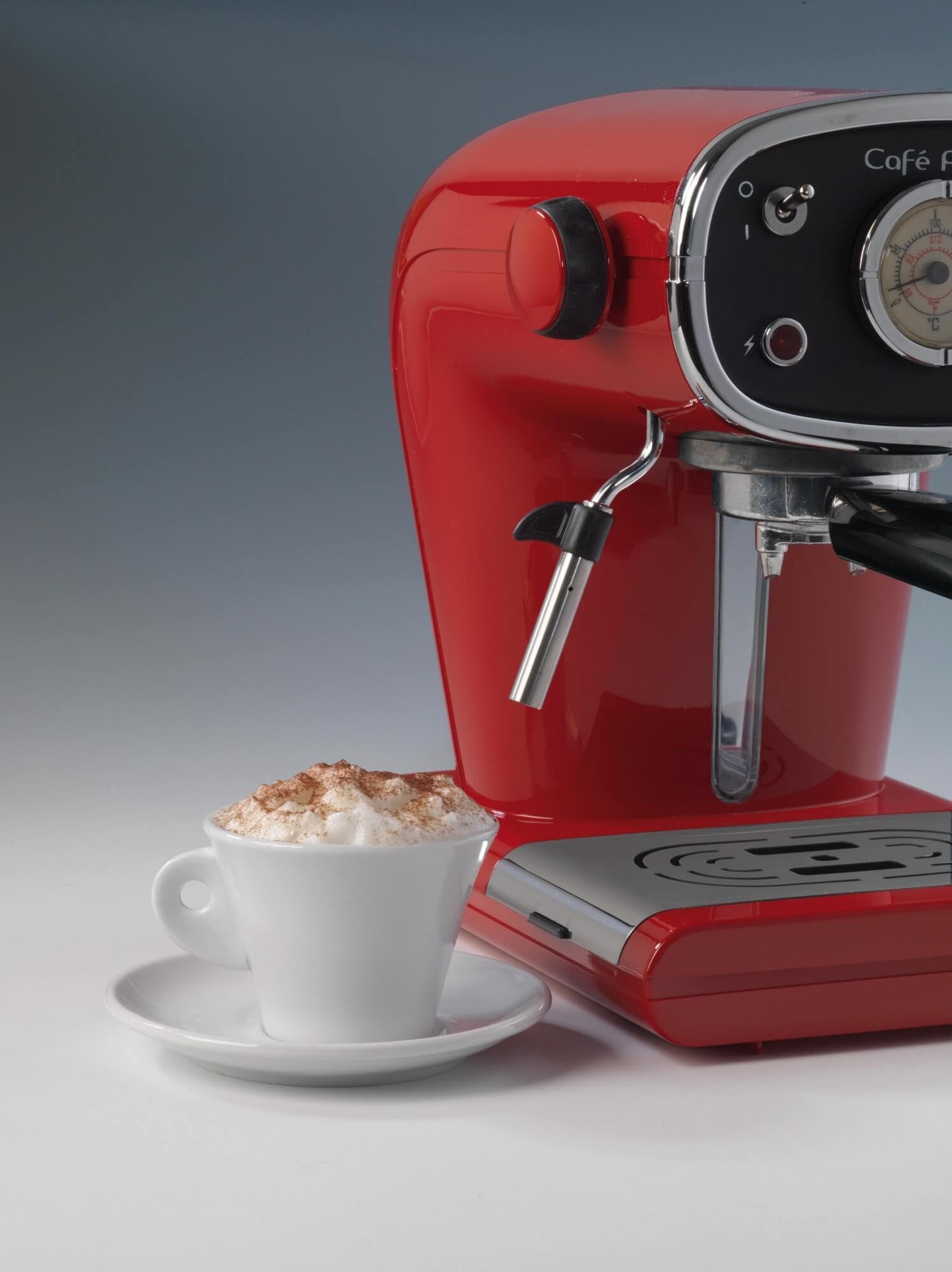Ariete Vintage Pump Expresso Coffee Machine with Steamer, Maxi Cappuccino Maker, Ground Coffee اريتي ماكينة تحضير القهوة بامب اكسبريسو بلون احمر