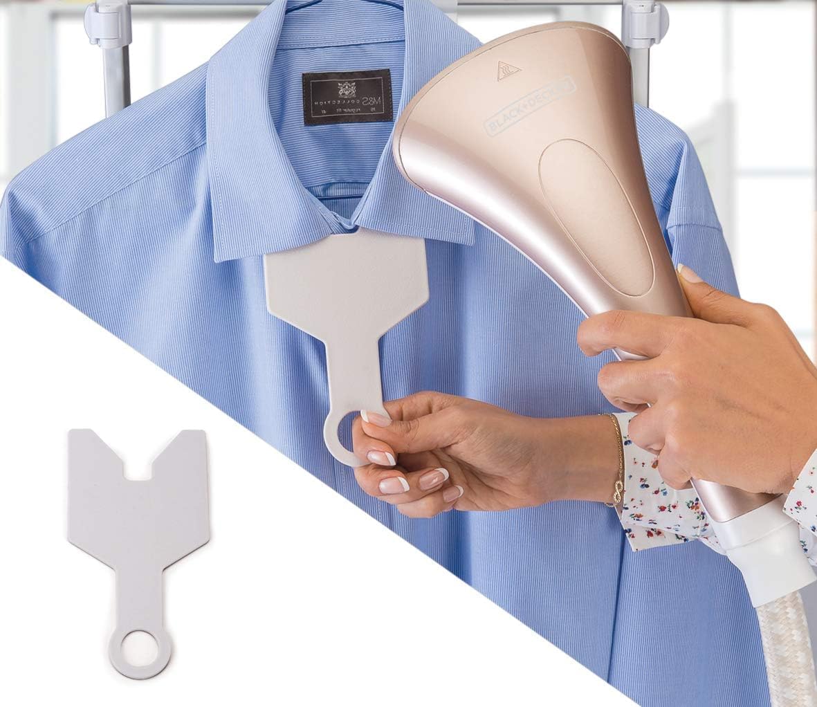 Black & Decker 2000W 2L Digital Garment Steamer 40gm/min Steam, With Detachable Board, Adjustable Poles Rotary Wheels+Multiple   بلاك+ديكر مكواة بخار رقمية 2000 واط، ابيض/ذهبي