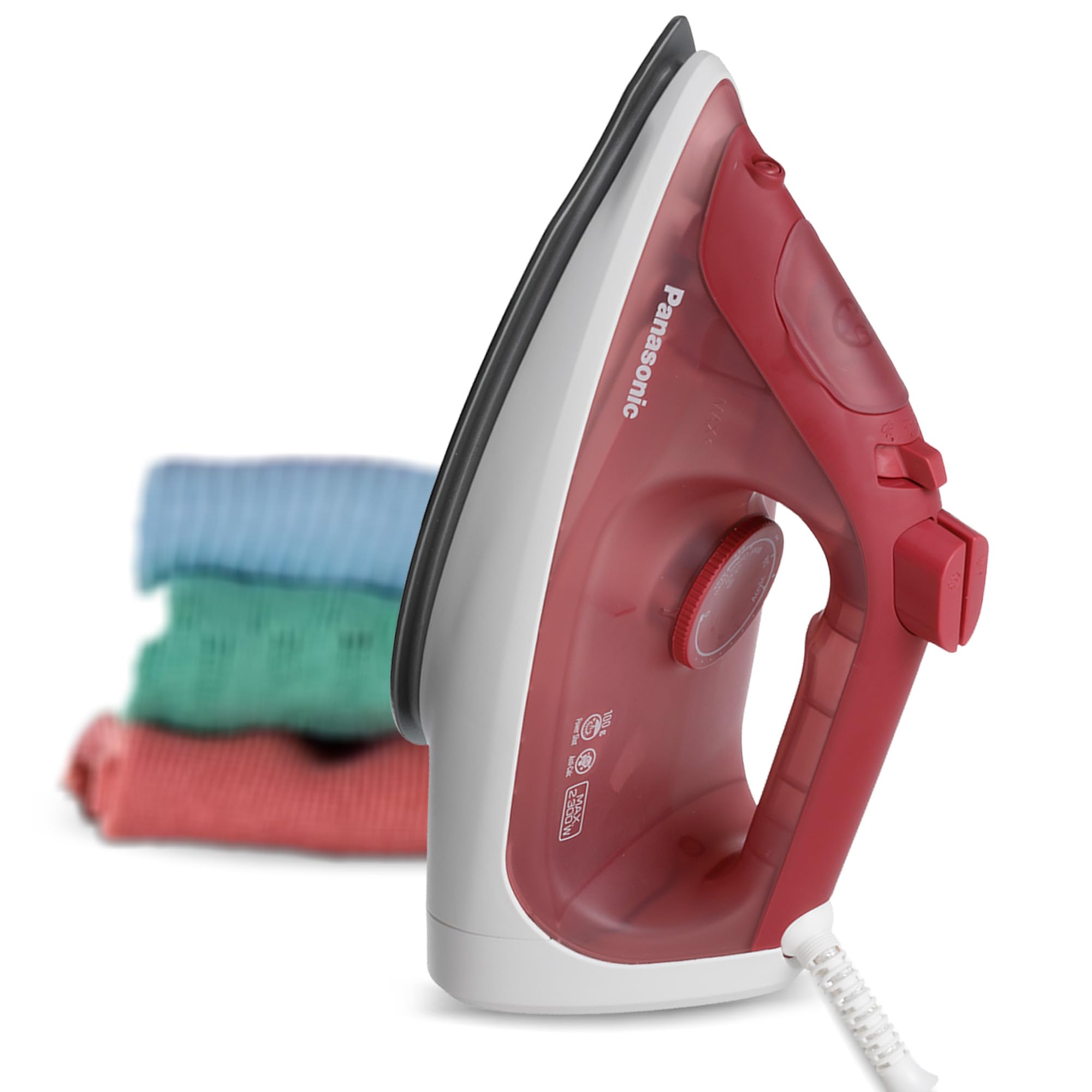 Panasonic Steam Iron NI-S430RTH 2300W with Large Water Tank Capacity, 300ml, Silver Titanium Soleplate - Red