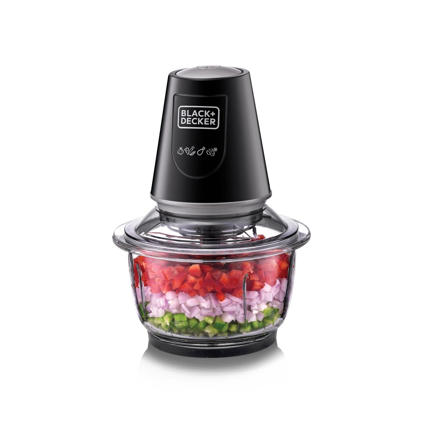 BLACK+DECKER 400W 1.2L Vertical Glass Chopper/Mincer XXL Glass Bowl Capacity With Removable Four Blade System Helps, Chop/Crush Ice/Mince/Grind/Puree Variety Of Ingredients GC400-B5