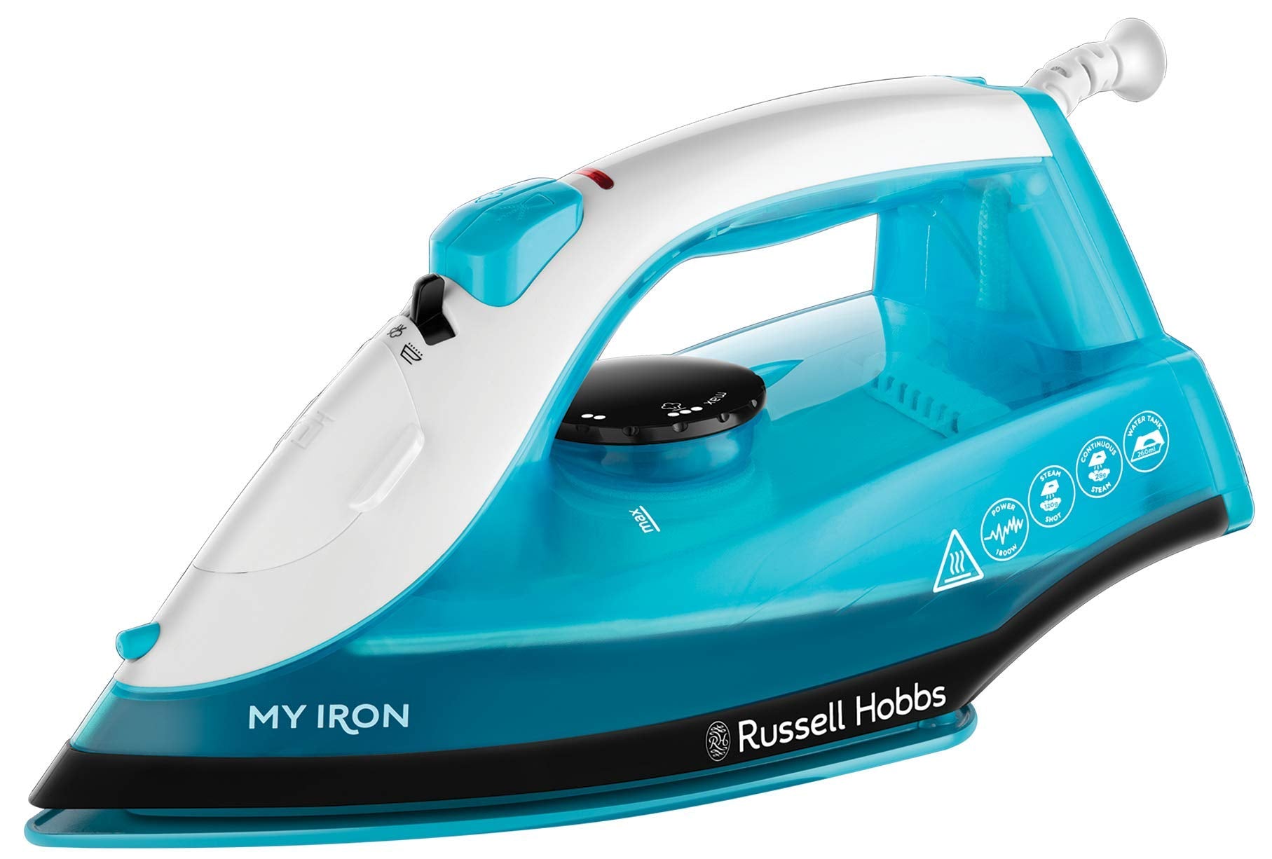 Russell Hobbs 1800W My Iron Steam Iron, Ceramic Soleplate, 260 ml Water Tank with 2m Power Cord, Self-Clean Function and Two Metre Power Cable, 25580 (Blue and White)