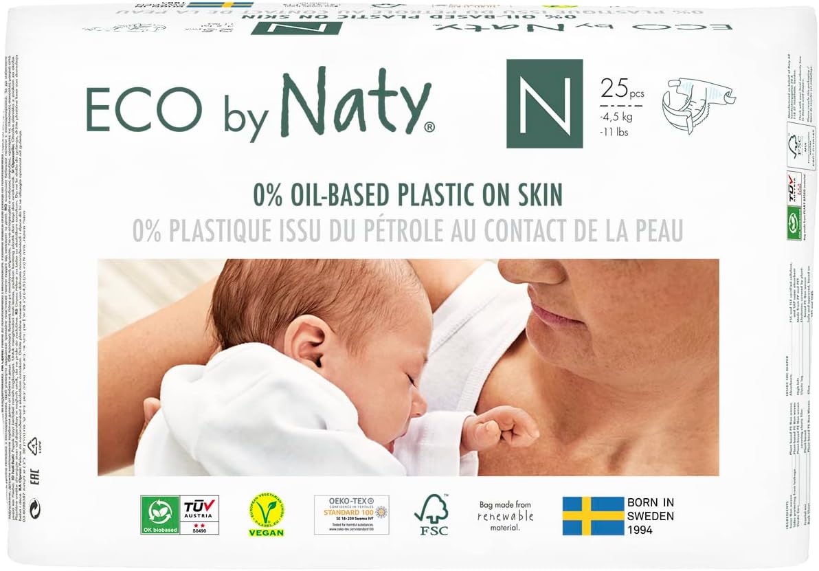 Eco by Naty Newborn Baby Diapers 25 Pieces Size 0 (4.5 kg or 11 lbs)