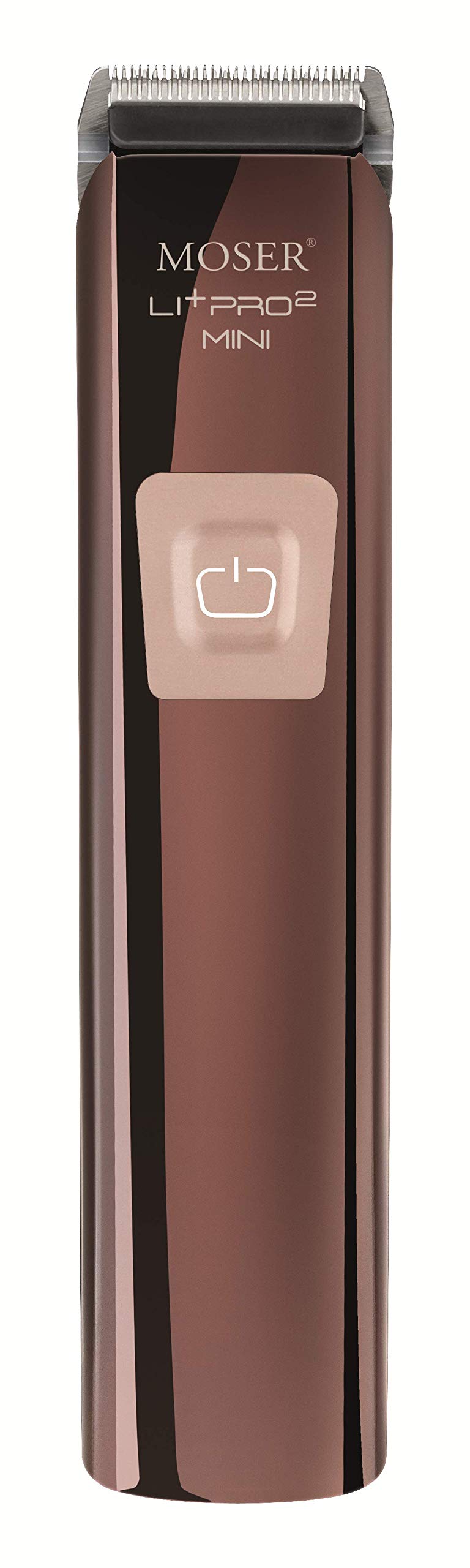 MOSER Li+Pro2 mini professional cord/cordless electric hair trimmer, 80 min quick charge, 120 minutes run time, 3-speed levels, Intelligent push button with charging stand, 1588-0151, Metallic Brown