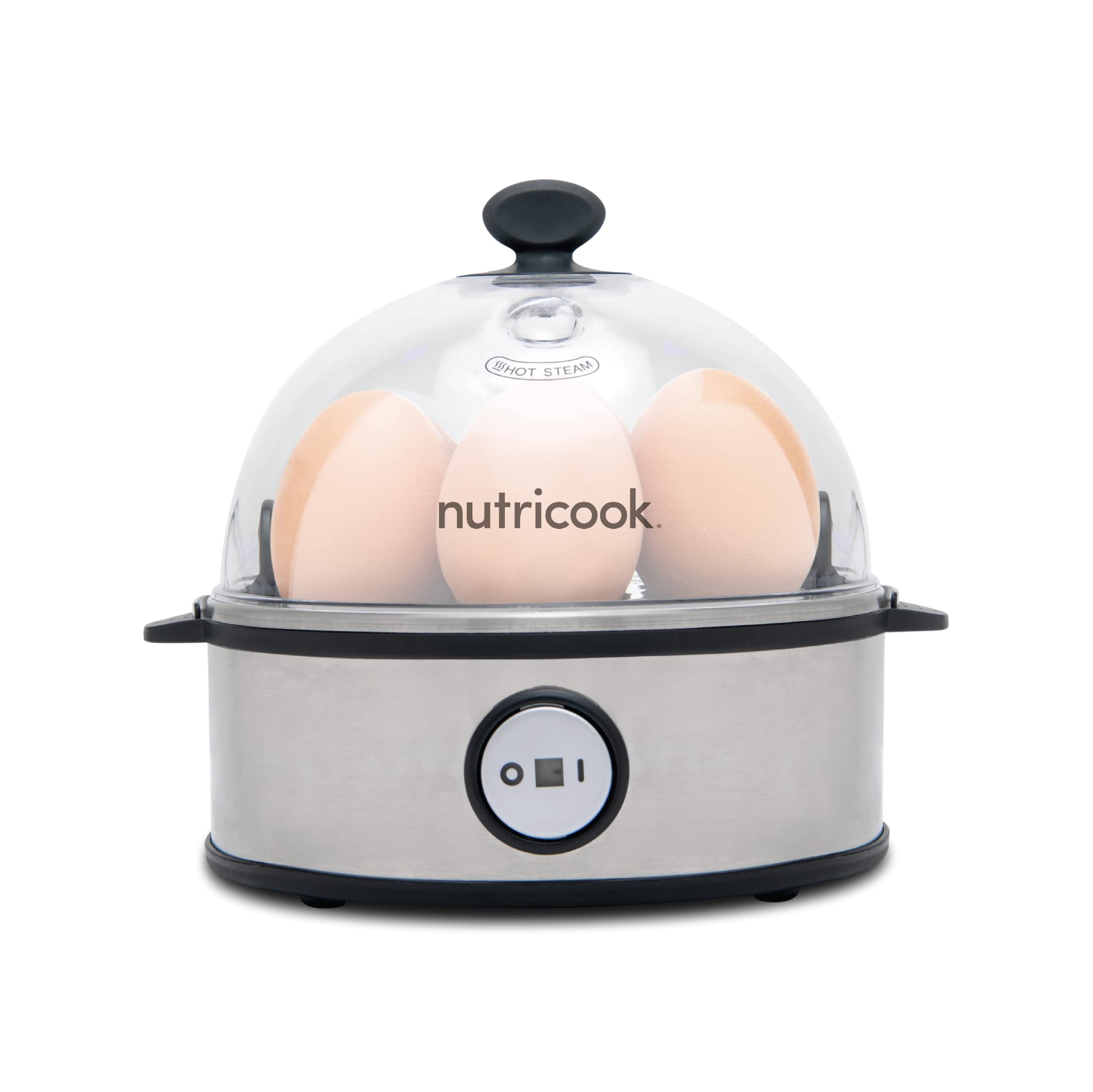 NutriCook Rapid Egg Cooker: 7 Egg Capacity Electric Egg Cooker for Boiled Eggs, Poached Eggs, Scrambled Eggs, or Omelettes with Auto Shut Off Feature - Silver