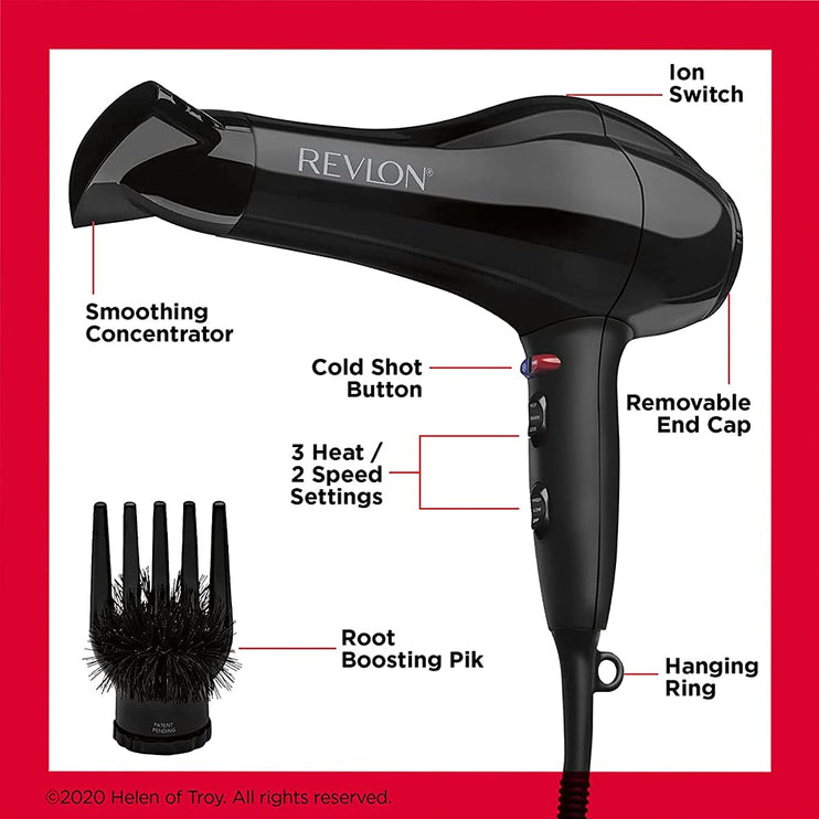 Revlon RVDR5221 Salon Performance Hair Dryer, 2000 Watts, 2 speed and 3 heat setting