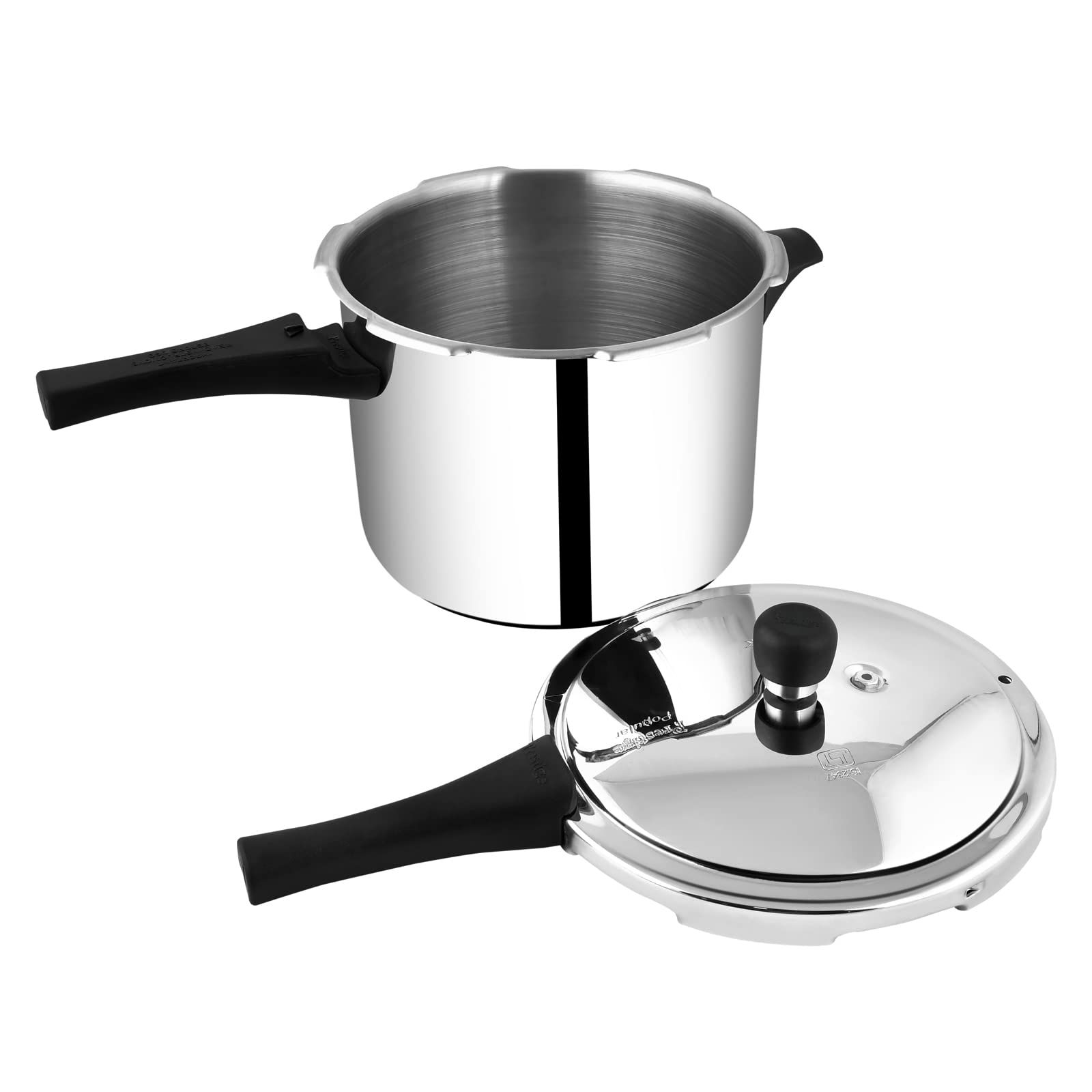 Prestige Popular 5 Ltr Pressure Cooker Stainless Steel Induction Compatible Cooker 4.5 mm Thick Alpha Base Sturdy Handles Silver طنجرة بوبولار سعة 5 لتر من برستيج طنجرة ضغط من الستانلس ستيل الناعم والمصقول، فضي