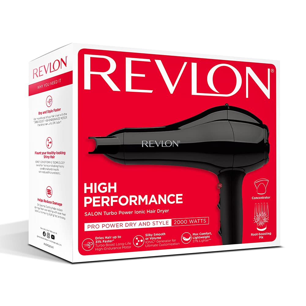 Revlon RVDR5221 Salon Performance Hair Dryer, 2000 Watts, 2 speed and 3 heat setting