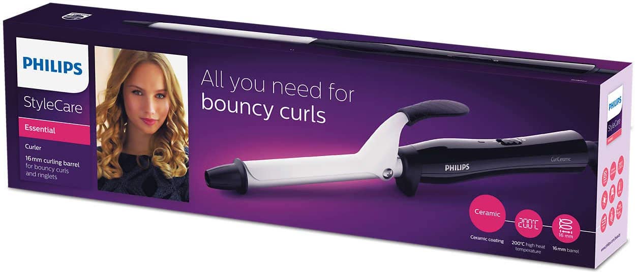 Philips Stylecare Essential Hair Curler. 16Mm Curling Barrel .Protective Ceramic Coating. Cool Tip. 3 Pin, Bhb862/03