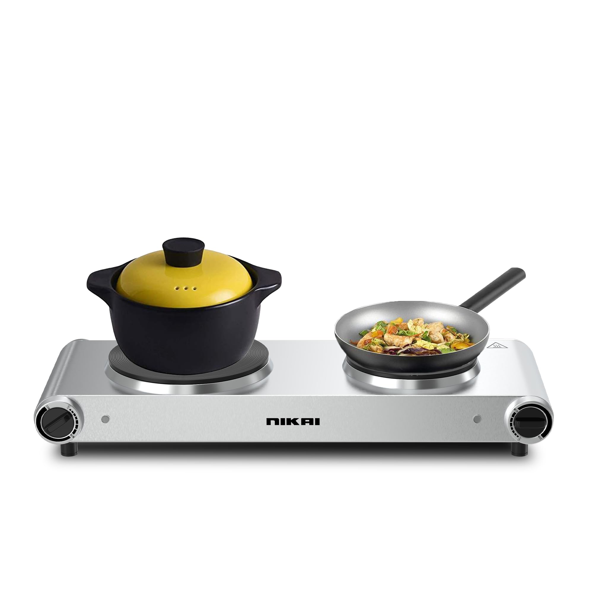 Nikai Double Hot Plate - Twin Cooktop, 2500W Power, Adjustable Thermostat, Overheat Protection, Die Cast Iron Hotplates, Stainless Steel Body, Easy Control, Power indicator light - NKTOE5N2