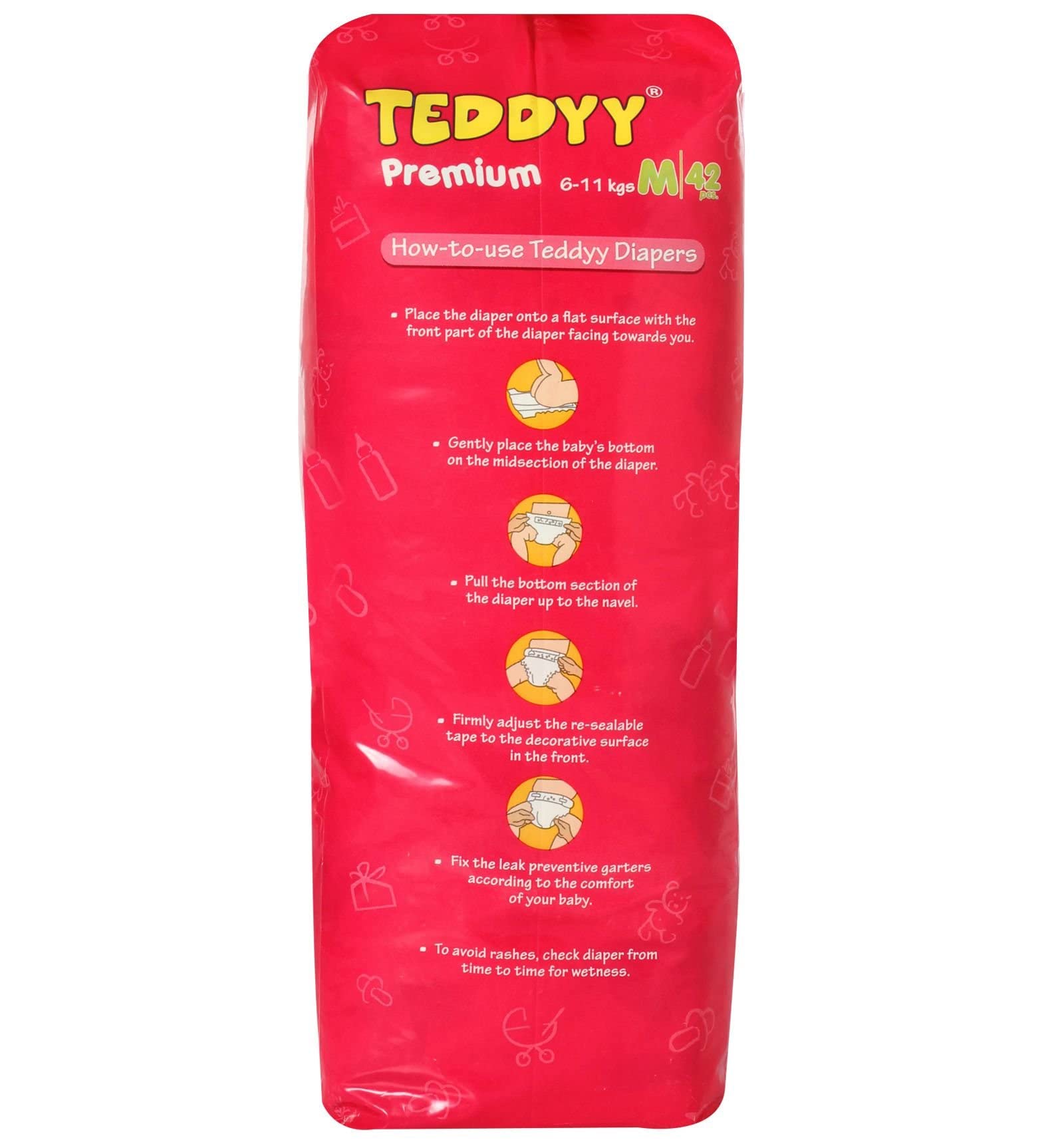 Teddyy Premium Baby Diapers Pants, Medium, 42 Counts بنطلون حفاضات أطفال ممتاز من تيدي داي، مقاس متوسط، 42 قطعة