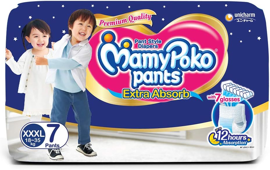 Mamypoko Diaper Pants, 3X- Large,18-35 Kg, 7 Counts بنطلون حفاضات ماميبوكو، مقاس 3X- كبير، 18-35 كجم، 7 قطع