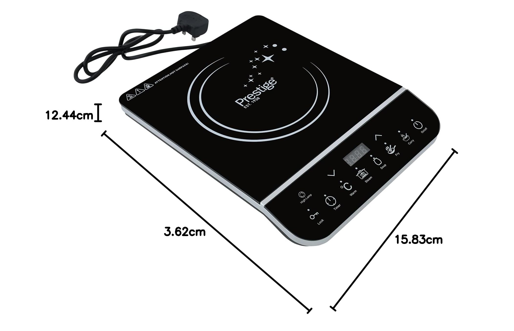 Prestige Multi Cook Induction Cooktop 2000 Watts, 10 preset heating options., black, PR50353