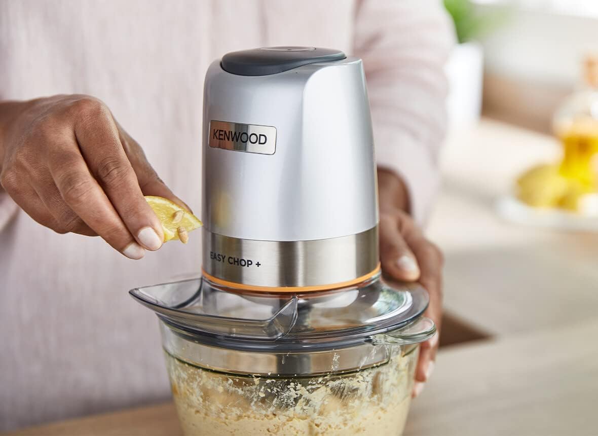 KENWOOD Stainless Steel Chopper 500W Electric Food Chopper with 1.2L SS Bowl (600ml working capacity), Dripper Pro, Quad Blade, Storage Lid, Dual Speed, Spatula, Ice Crush Function CHP62.700SI Silver