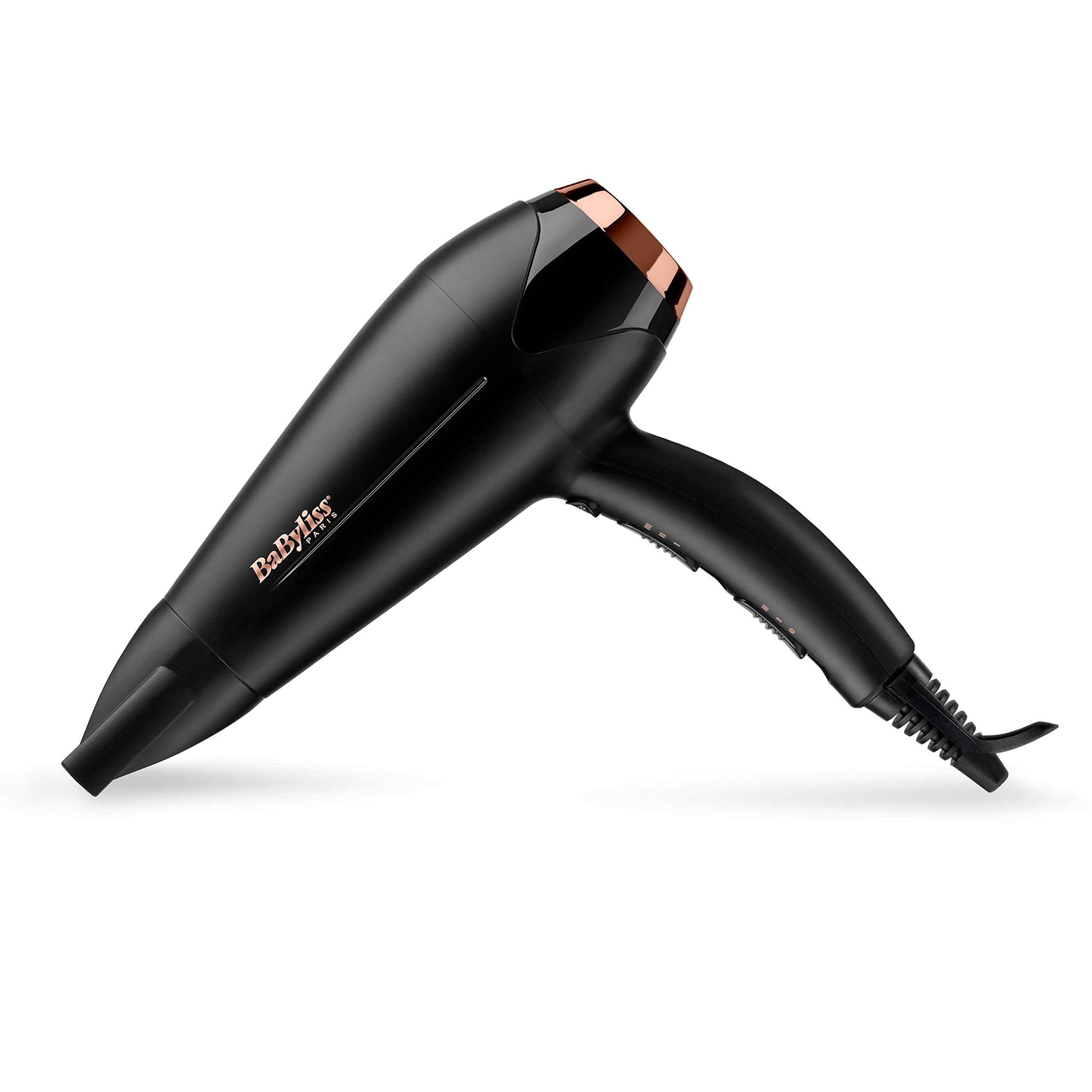 BaByliss DC Motor Hair Dryer | 2200W 3 Heat & 2 Speed Settings With Cool Shot Button | Ionic Technology For Frizz Free Hair | Comfortable Lightweight Black Design With Diffuser