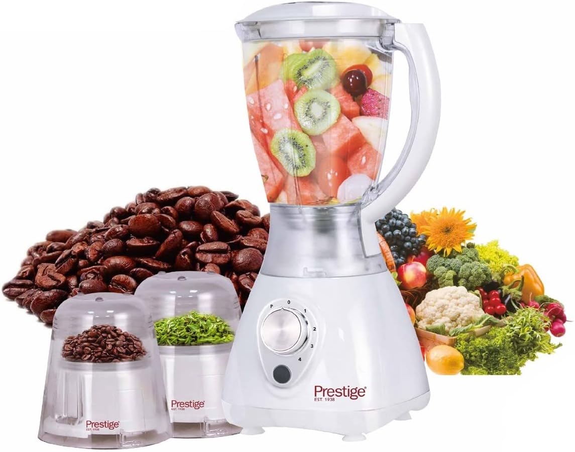 Prestige Blender 1.5 Ltr, 450Watts with 2 dry grinders coffee, Spice and herbs . 2 speed+pulse, WHITE (OPEN-BOX)