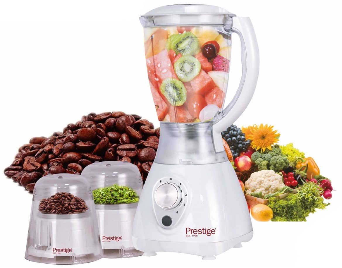 Prestige Blender 1.5 Ltr, 450Watts with 2 dry grinders coffee, Spice and herbs . 2 speed+pulse, WHITE (OPEN-BOX)