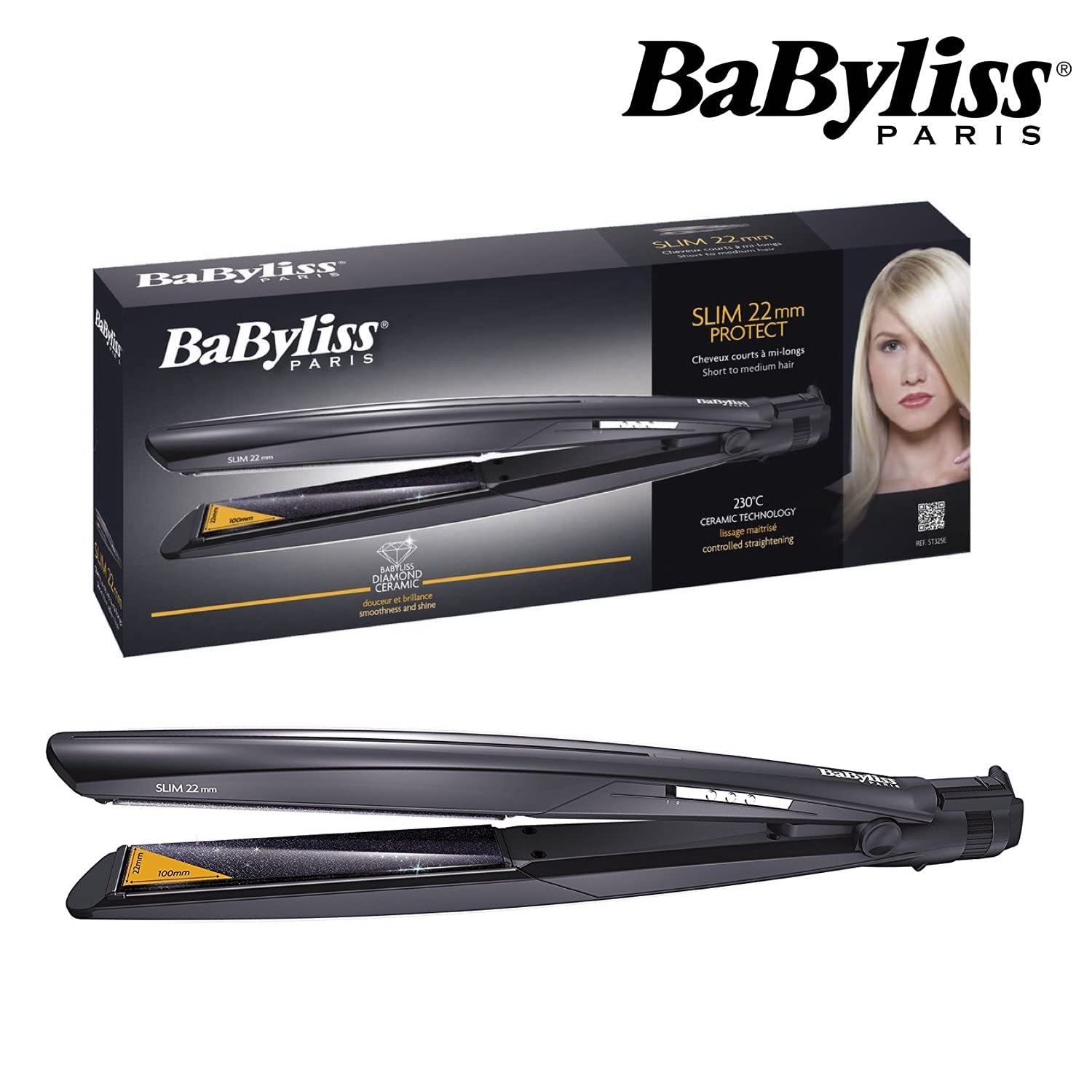 BaByliss Hair Straightener | Protect Straightener With Black Finish For Sleek Styling | Ultra-fast Heat-up Time For Quick Usage | Auto Shut-off Safety Feature For Peace Of Mind | ST325SDE(Black), One Size