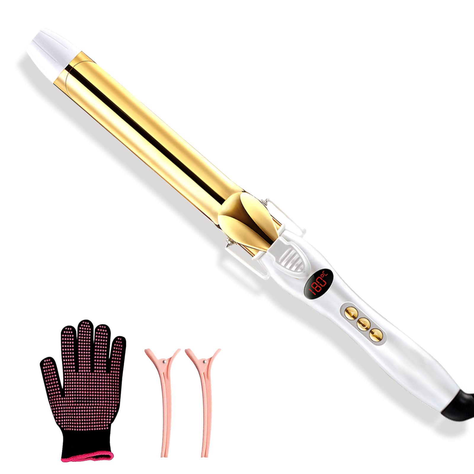 Rosy Forth Curling Iron 32mm with Ceramic Coating Barrel, Professional Curling Wand Instant Heat up, Gold Hair Curler with LCD Display (OPEN-BOX)