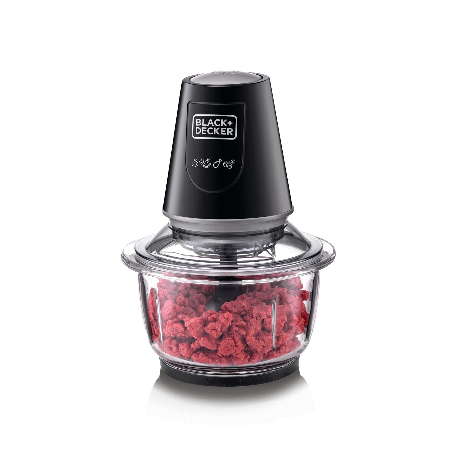 BLACK+DECKER 400W 1.2L Vertical Glass Chopper/Mincer XXL Glass Bowl Capacity With Removable Four Blade System Helps, Chop/Crush Ice/Mince/Grind/Puree Variety Of Ingredients GC400-B5