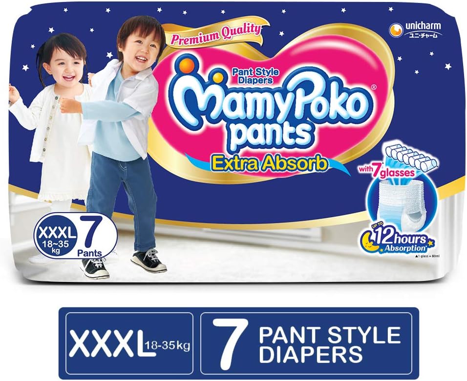 Mamypoko Diaper Pants, 3X- Large,18-35 Kg, 7 Counts بنطلون حفاضات ماميبوكو، مقاس 3X- كبير، 18-35 كجم، 7 قطع
