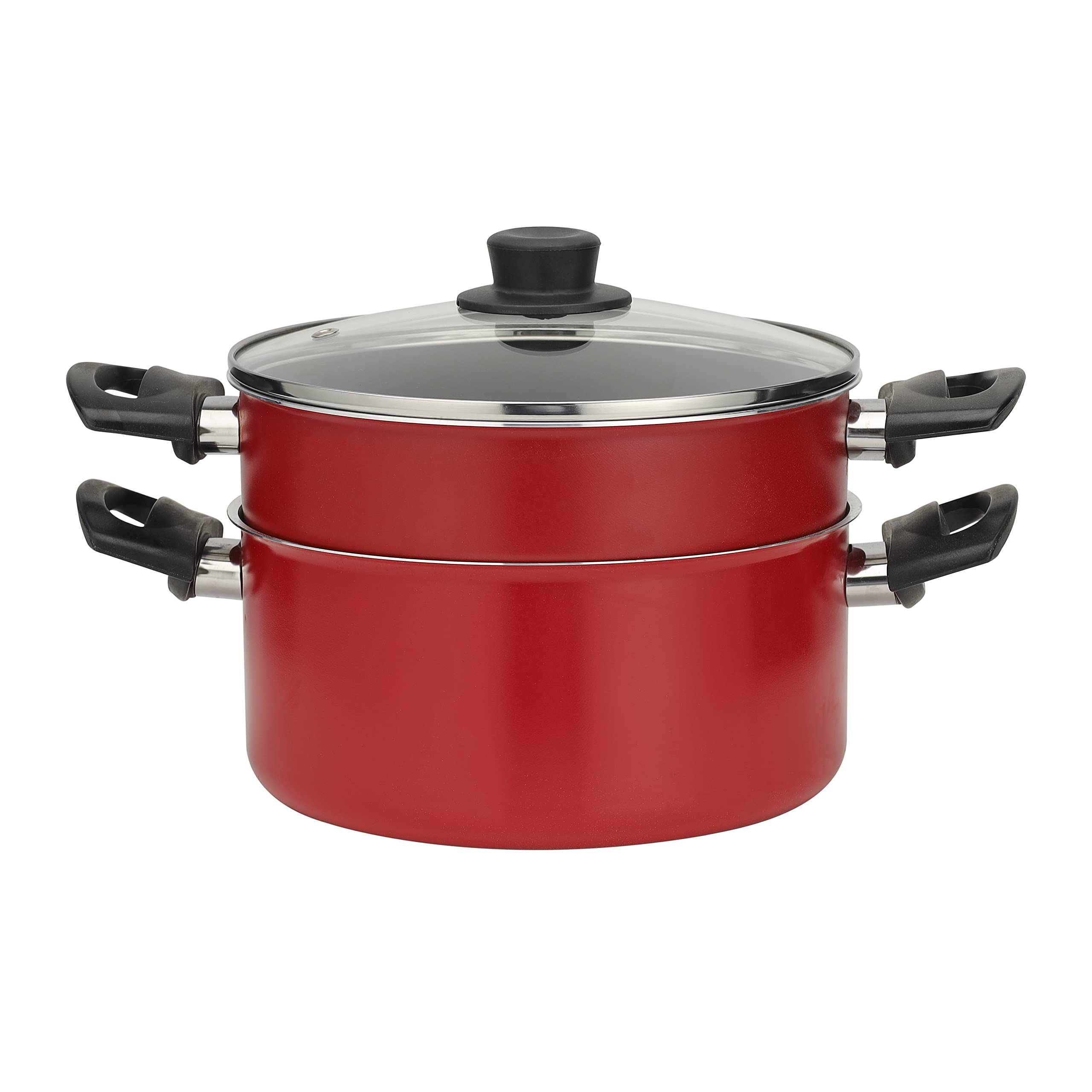 Royalfod Royalford 2-Tier Non-Stick Steam Pot, Aluminium Rf10265 Cookware With Tempered Glass Lid Pot Bakelite Handles & Knobs Kitchen Steamer Cooker,