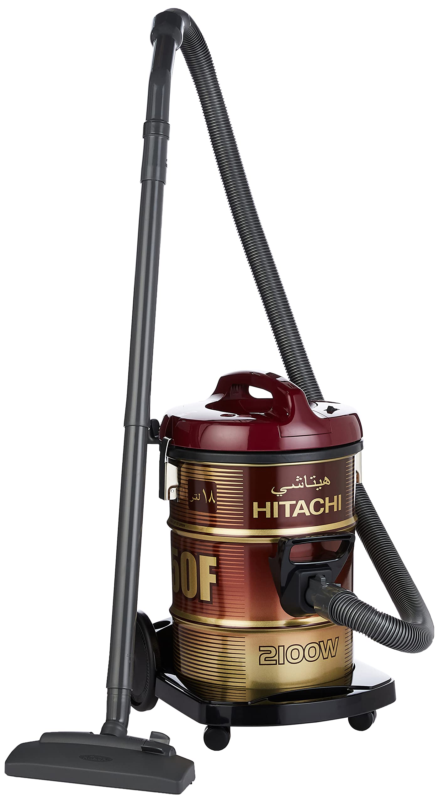 Hitachi Drum Vacuum Cleaner 2100 Watts, 18 Liters Tank Dust Capacity With 7.8M Extra Long Power Code, Removable & Washable Filter مكنسة برميل بقوة 2100 واط ولون احمر نبيذي من هيتاشي