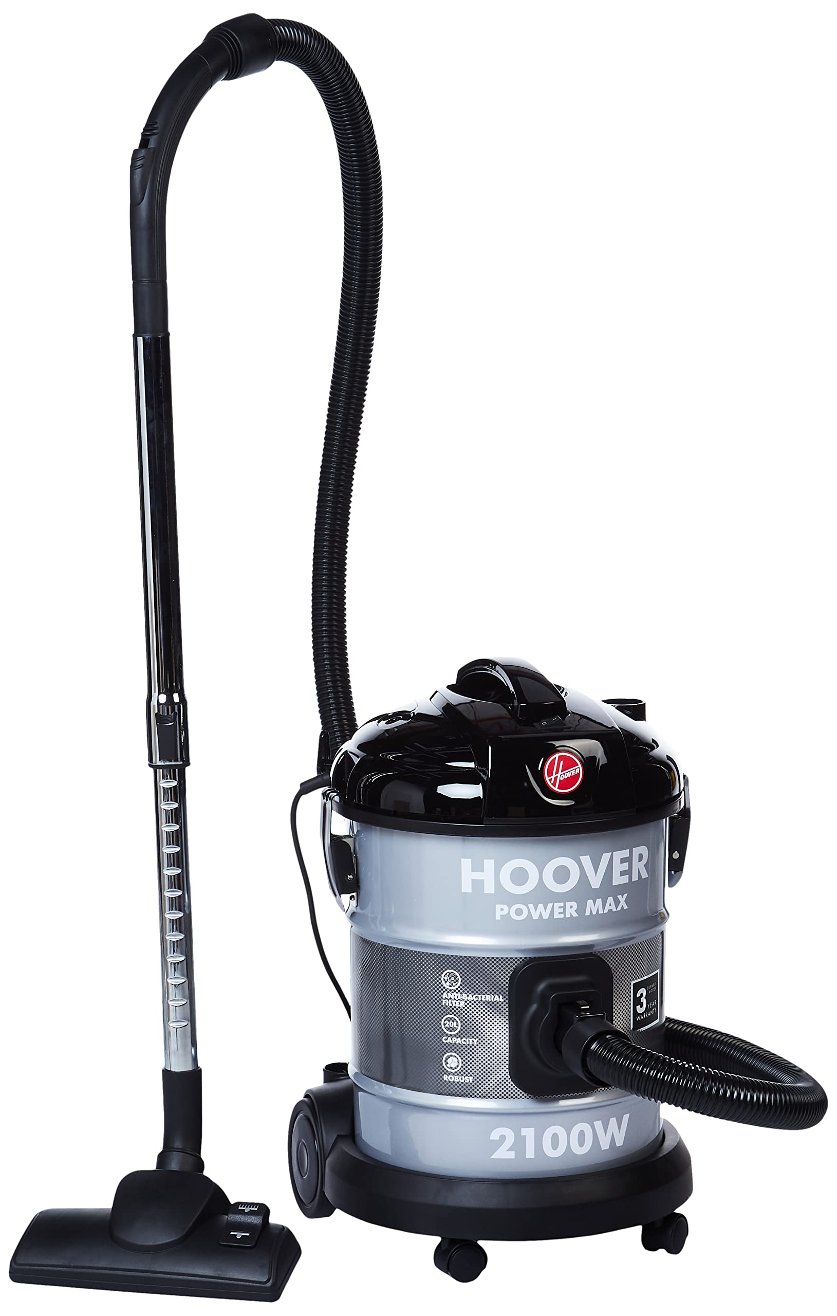 Hoover Power Max Drum Vacuum Cleaner 20 Litre Capacity, Large Capacity, 2100W  مكنسة كهربائية هوفر 2100 واط باور ماكس تانك