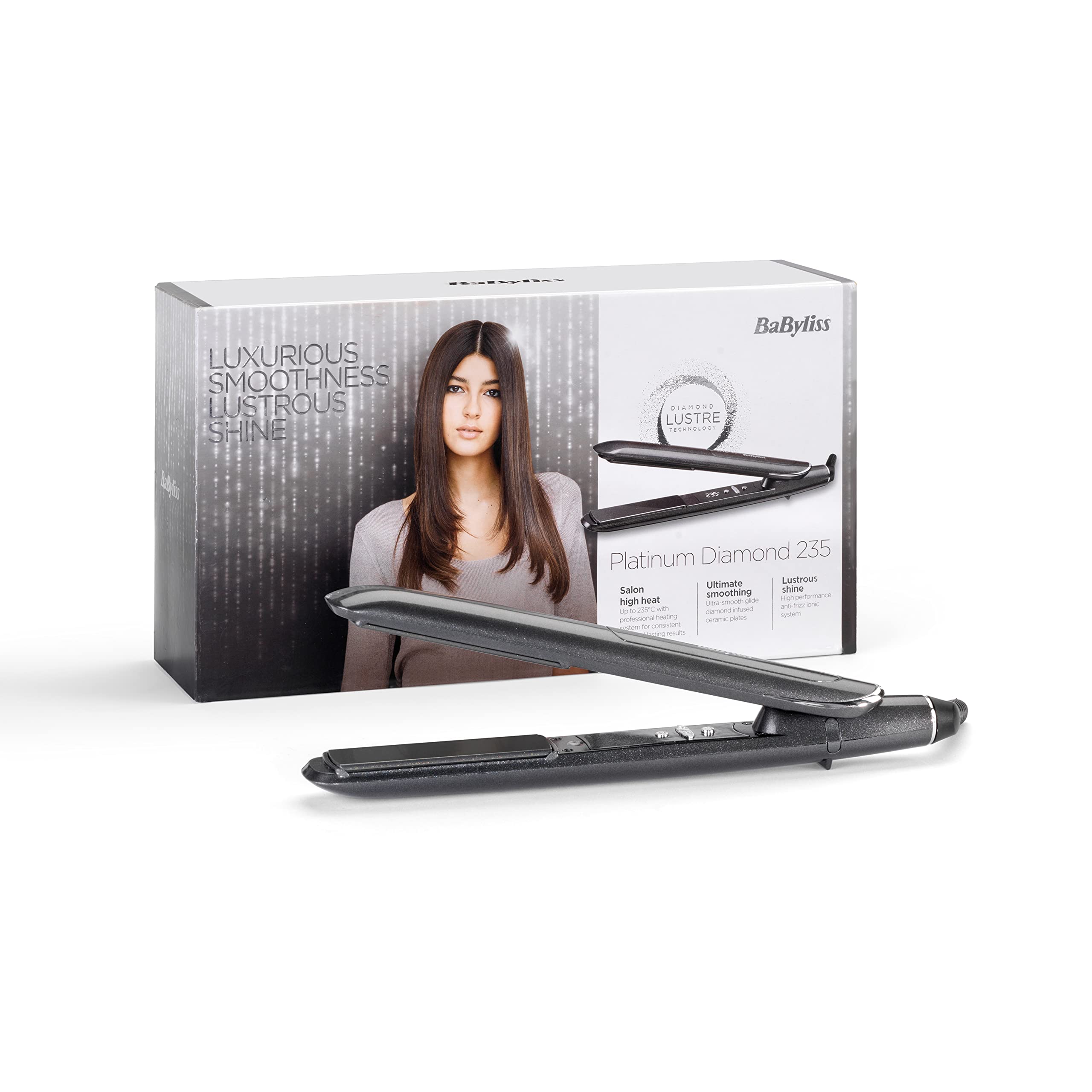 BaByliss Platinum Diamond Infused Hair Straightener | Smooth & Rapid Styling With 24mm Elongated Ceramic Plates | 10 Heat Settings Up to 235°C | Ionic Frizz Control & Auto Shut Off