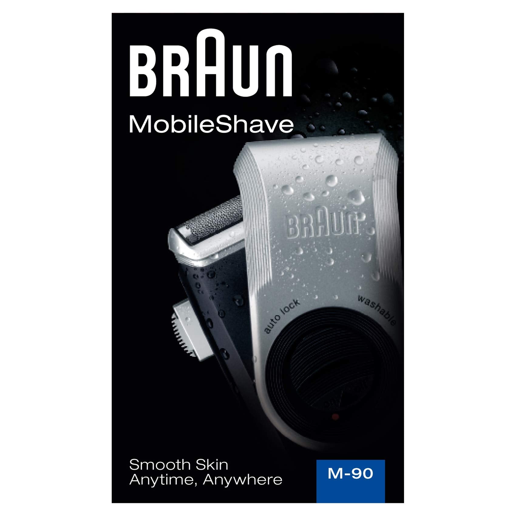Braun MobileShave M-90 Travel Shaver Silver (Precision Trimmer, Smart Foil, Wide Floating Foil, Washable)