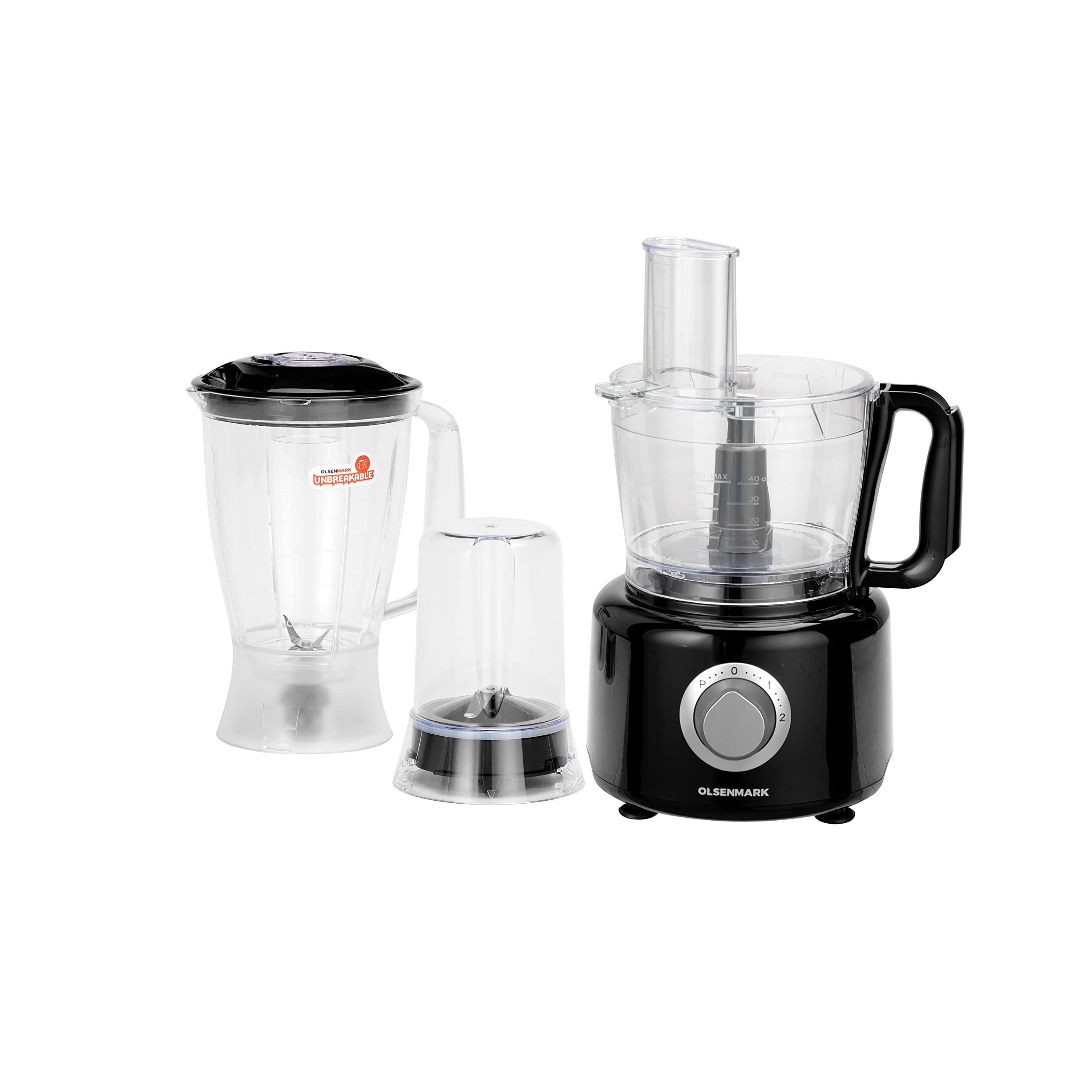 Olsenmark 10 in 1 Food Processor, 1.5L Unbreakable PC Jar,  2 Speed Settings with Pulse Function 10 Attachments Overheat Protection & Double Safety Lock BS Plug, multi color  اولسين مارك محضر طعام 10 في 1، وعاء من البولي كربونات غير قابل للكسر سعة 1.5 لتر