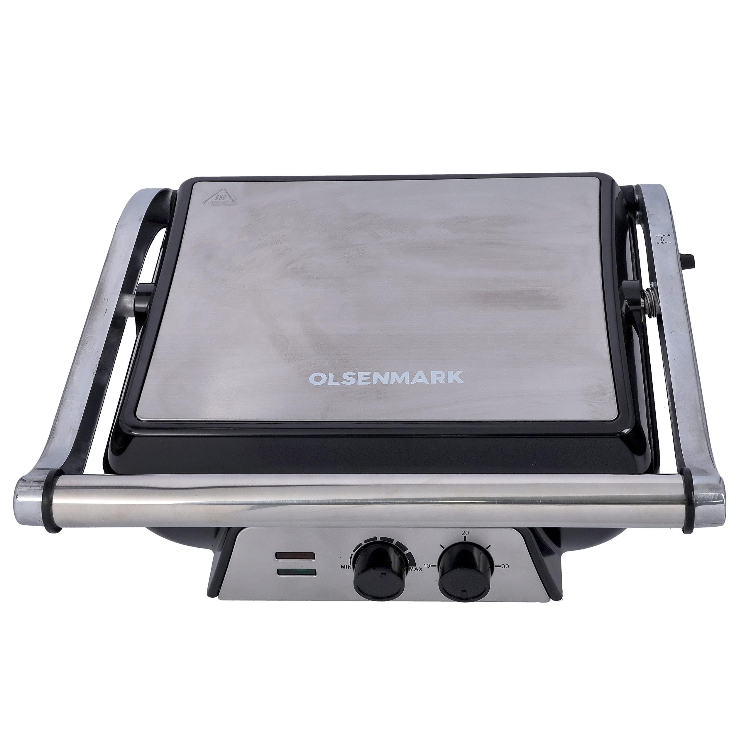 Olsenmark 2000W Super Jumbo Grill Sandwich Maker Opens 180 Degrees With Cool Touch Handle Adjustable Temperature & Timer With Indicator Light 2 Year Warranty, Multi Color, Omgm2441