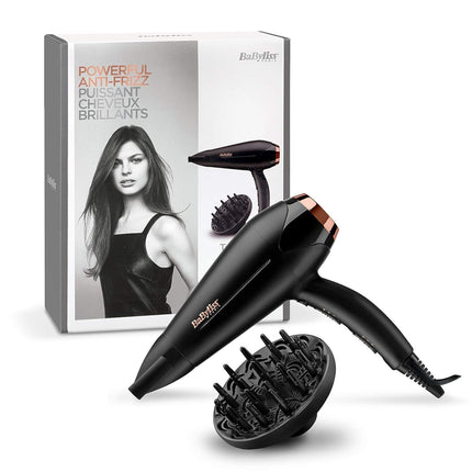 BaByliss DC Motor Hair Dryer | 2200W 3 Heat & 2 Speed Settings With Cool Shot Button | Ionic Technology For Frizz Free Hair | Comfortable Lightweight Black Design With Diffuser
