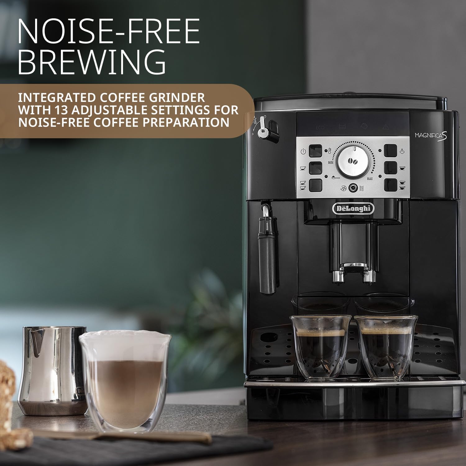 De'Longhi MAGNIFICA S SMART Bean To Cup Fully Automatic Coffee Machine With Milk Frother, Built In Grinder, Americano, Cappuccino, Latte, Macchiato & Espresso Maker ECAM22.110.B Black