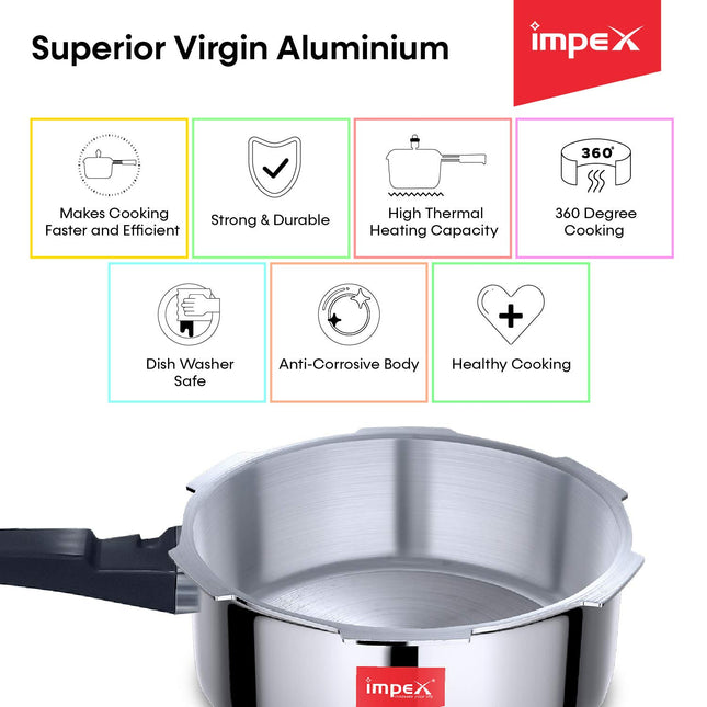 Impex Ipc 5C3 Induction Base Outer Lid Aluminium Pressure Cooker, 3 Litres, Silver