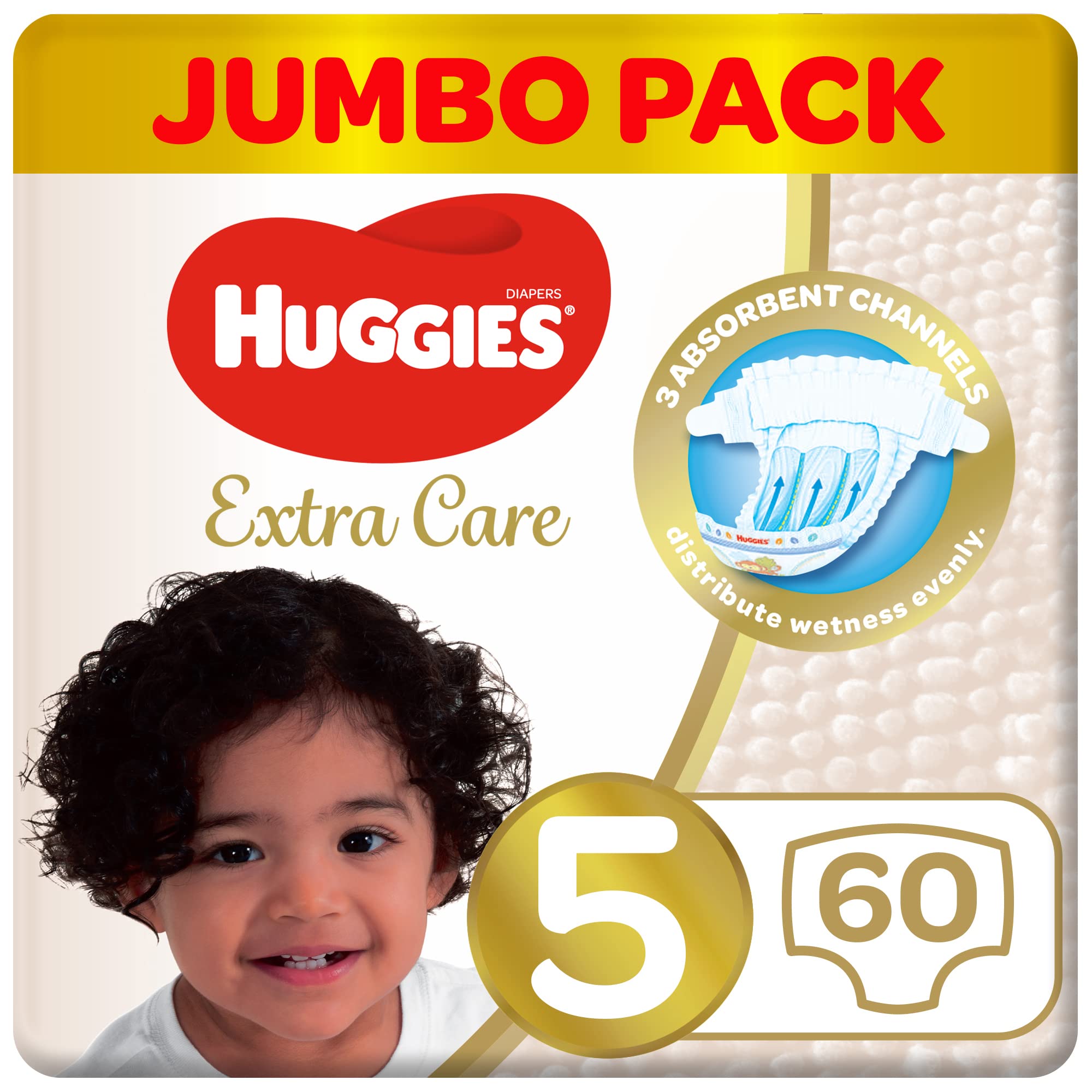 Huggies Extra Care Diaper Size 5, 12-22kg 60pcs حفاضات اكسترا كير مقاس 5 من هاجيز، 12-22 كجم، 60 قطعة