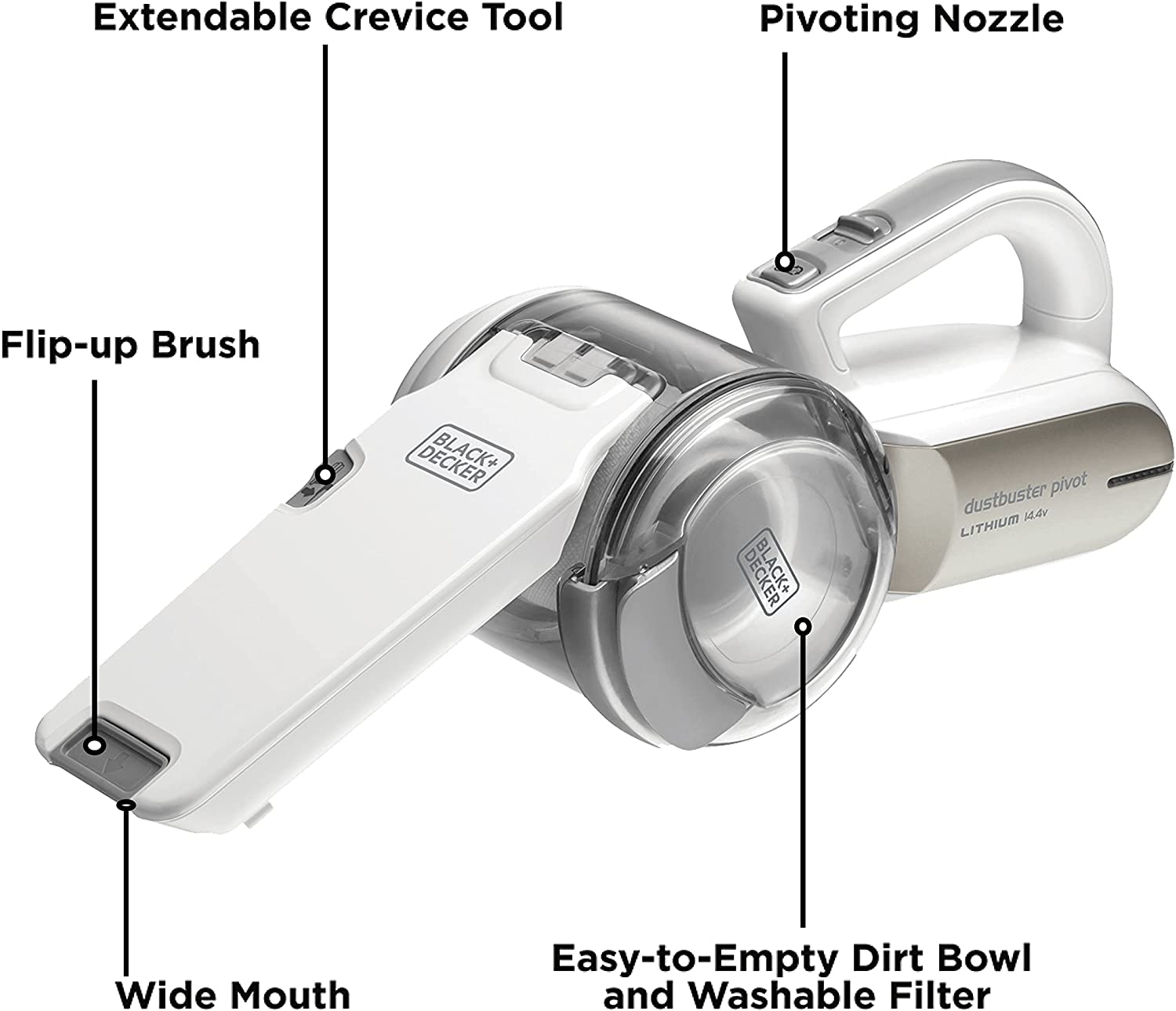 BLACK+DECKER Cordless Handheld Pivot Vacuum Cleaner 14.4V مكنسة كهربائية لاسلكية محمولة باليد من بلاك + ديكر