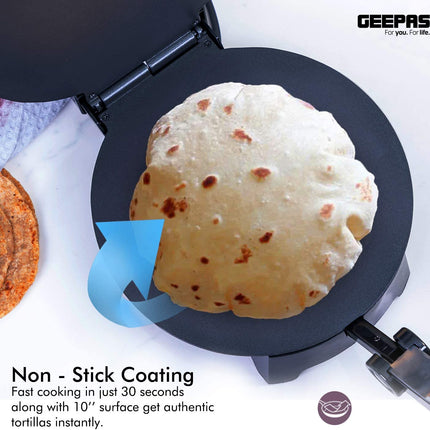 Geepas 1200W Mexican Style Tortilla Press - Roti/Chapati Maker جهاز صنع البان كيك والكريب من جيباس
