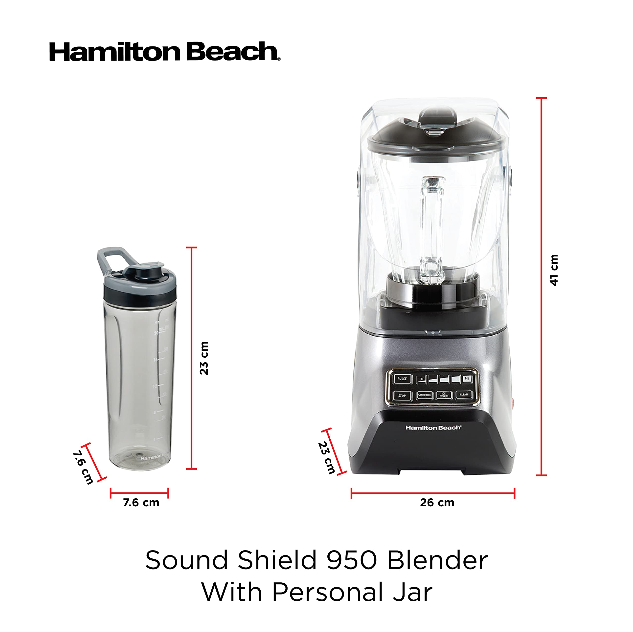 Hamilton Beach Quiet Blender, 55% Less Noise, 950 Peak Watts, 3 Presets Smoothie Ice Crush, 1.5L Glass Jar هاملتون بيتش خلاط هادئ، ضوضاء اقل بنسبة 55%، قدرة قصوى 950 واط، 3 اعدادات مسبقا لسحق الثلج والسموثي، وعاء زجاجي سعة 1.5 لتر