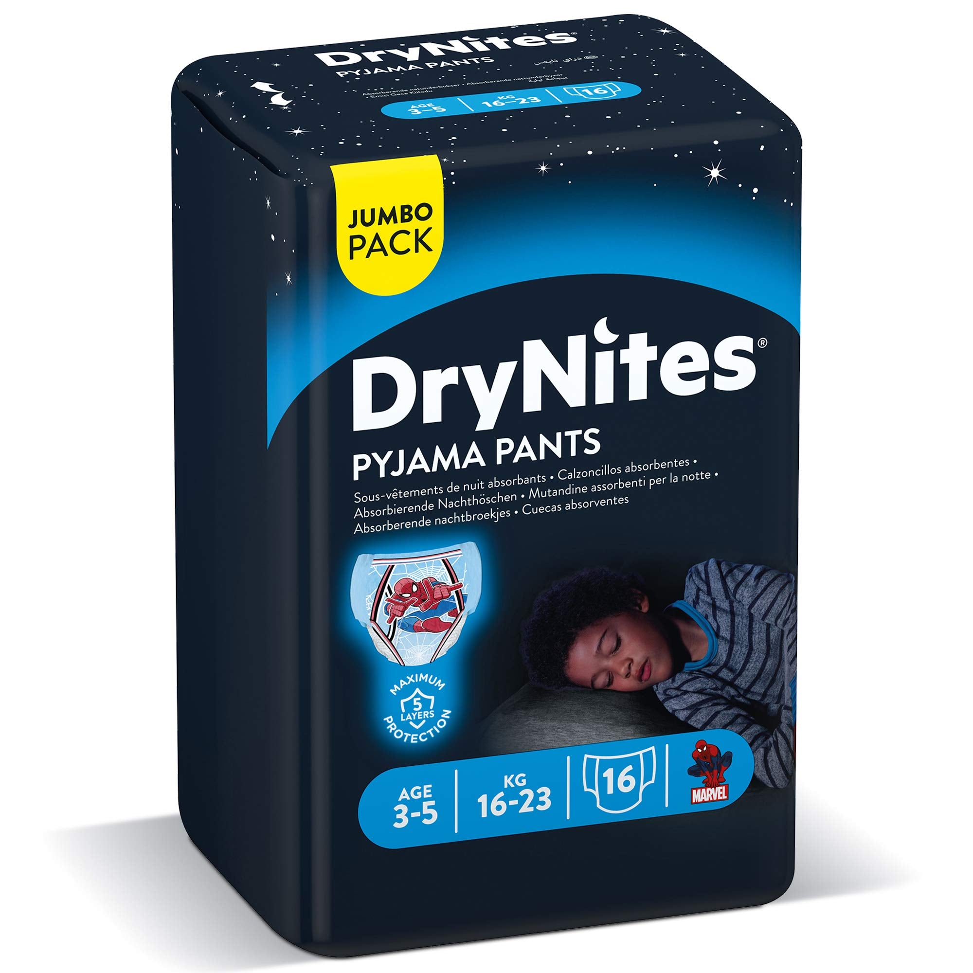Drynites Pyjama Pants, Age 3-5 Y, Boy, 16-23 Kg, 16 Bed Wetting Pants  مرر المؤشر فوق الصورة لتكبيرها بنطلون بيجامة للاولاد من دراينتس، لعمر 3-5 سنوات، 16-23 كغم، 16 بنطلون مبطن للسرير