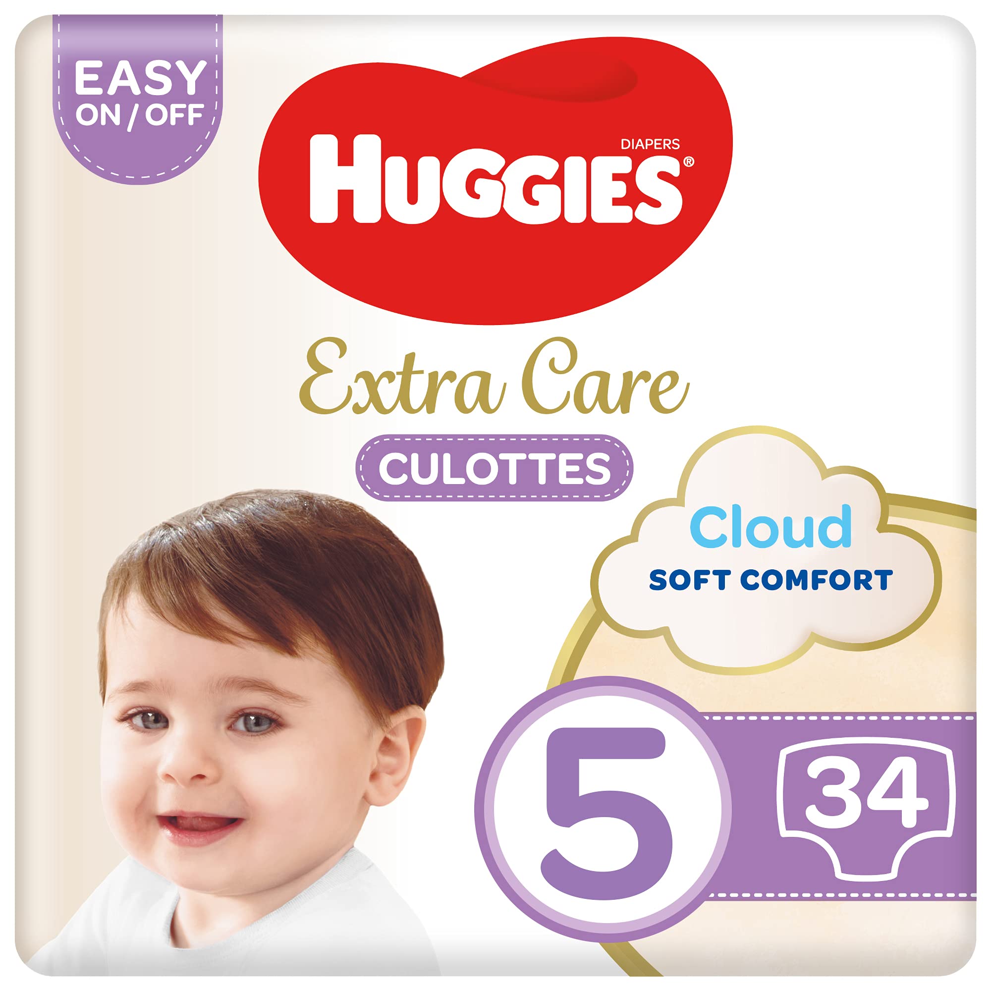 Huggies Extra Care Diaper Pants Size 5 12-17kg 34pcs حفاضات بانتي اكسترا كير من هاجيز، مقاس 5 الذي يناسب وزن 12-17 كجم، 34 قطعة