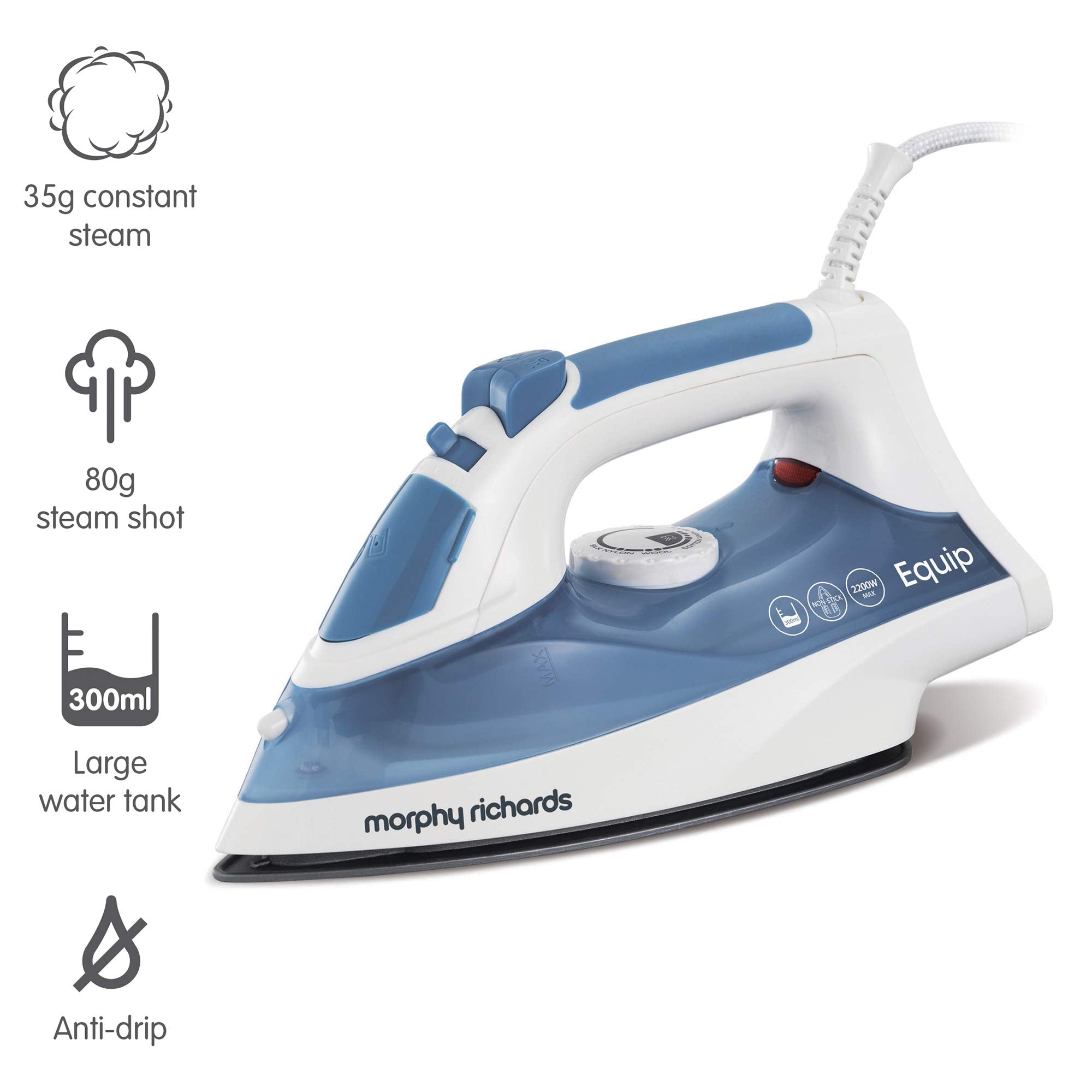 Morphy Richards Equip Steam Iron, Blue/White, 2200W مورفي ريتشارد 2200 واط مكواة بخار أزرق, أبيض