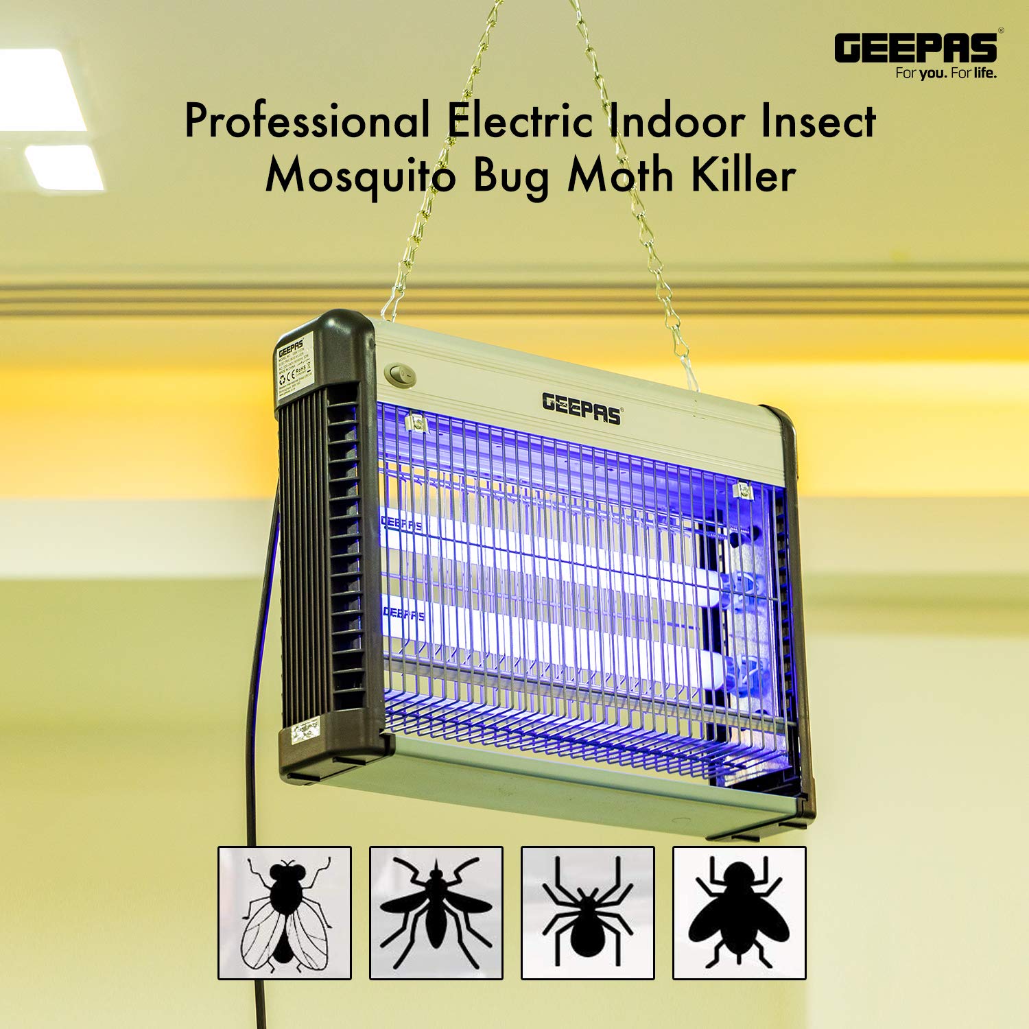 Geepas Fly and Insect Killer | Powerful Fly Zapper 20W UV Light | Professional Electric Bug Zapper, Insect Killer, Fly Killer, Wasp Killer | Insect Killing Mesh Grid, with Detachable Hang| 1 Year Warr