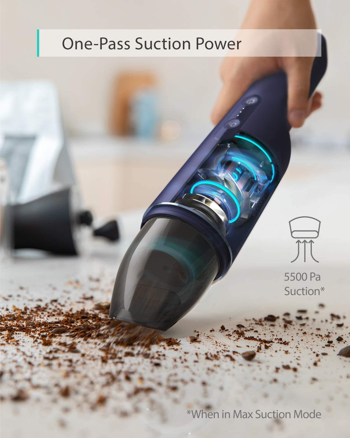 eufy HomeVac H11 Pure, Cordless Handheld Vacuum Cleaner, Ultra-lightweight 1.3lbs, 5500Pa Suction Power يوفي مكنسة كهربائية لاسلكية محمولة باليد من هوم فاك، خفيفة الوزن للغاية 1.3 باوند، قوة شفط 5500 باسكال